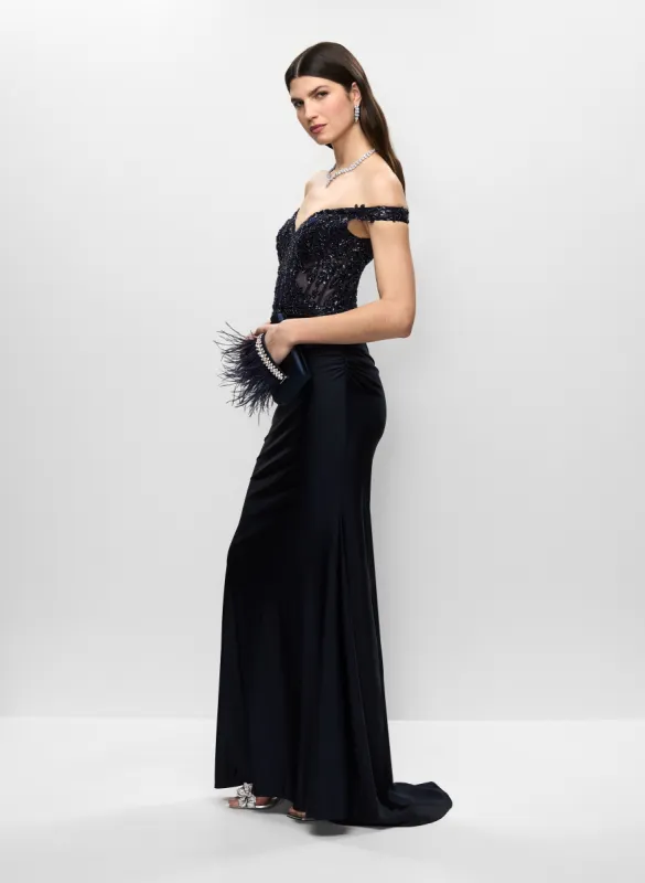 Sequinned Gown & Feather Detail Clutch sold by Melanie Lyne