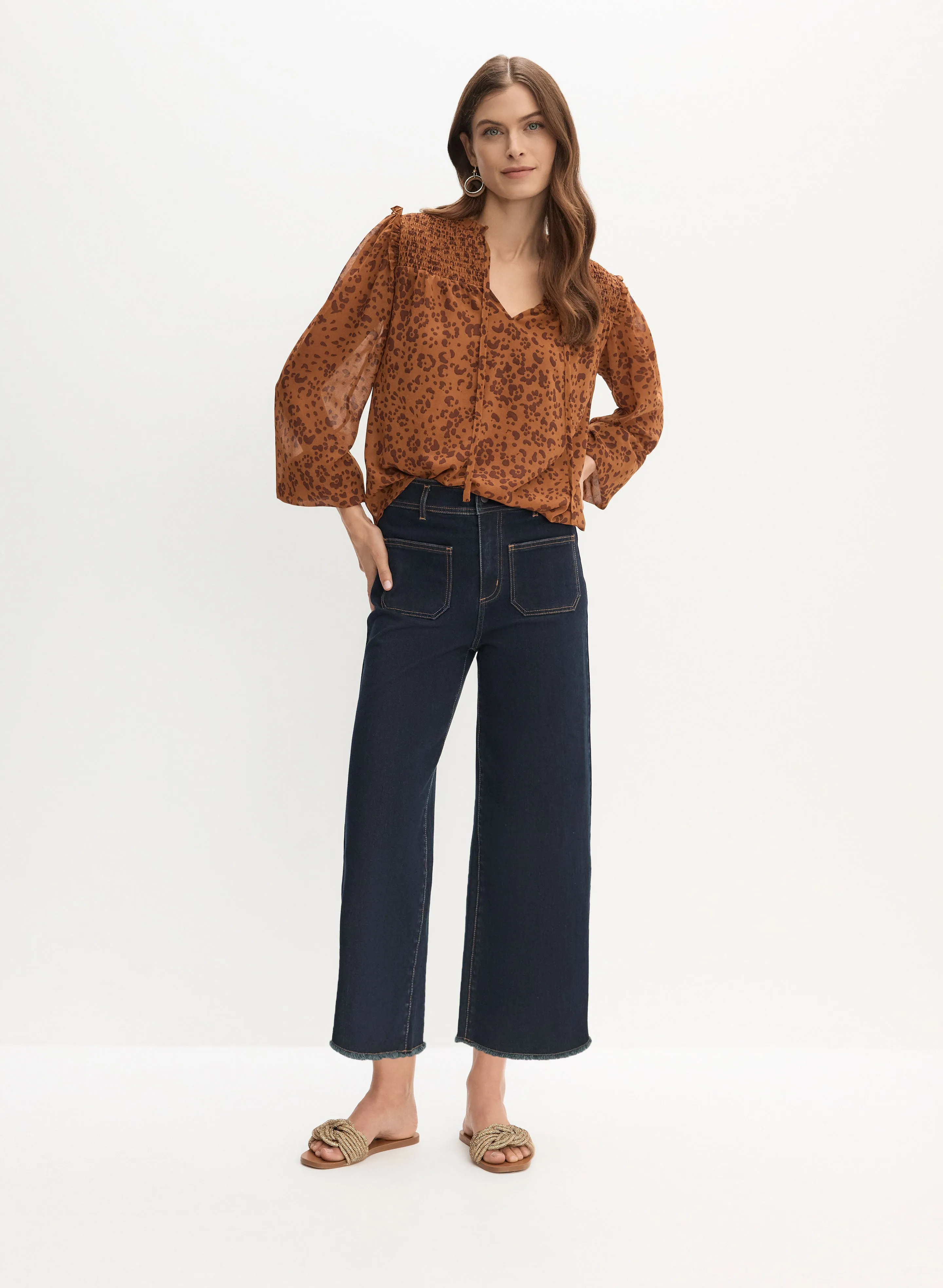 Leopard Print Blouse & Wide Leg Culotte Jeans sold by Melanie Lyne