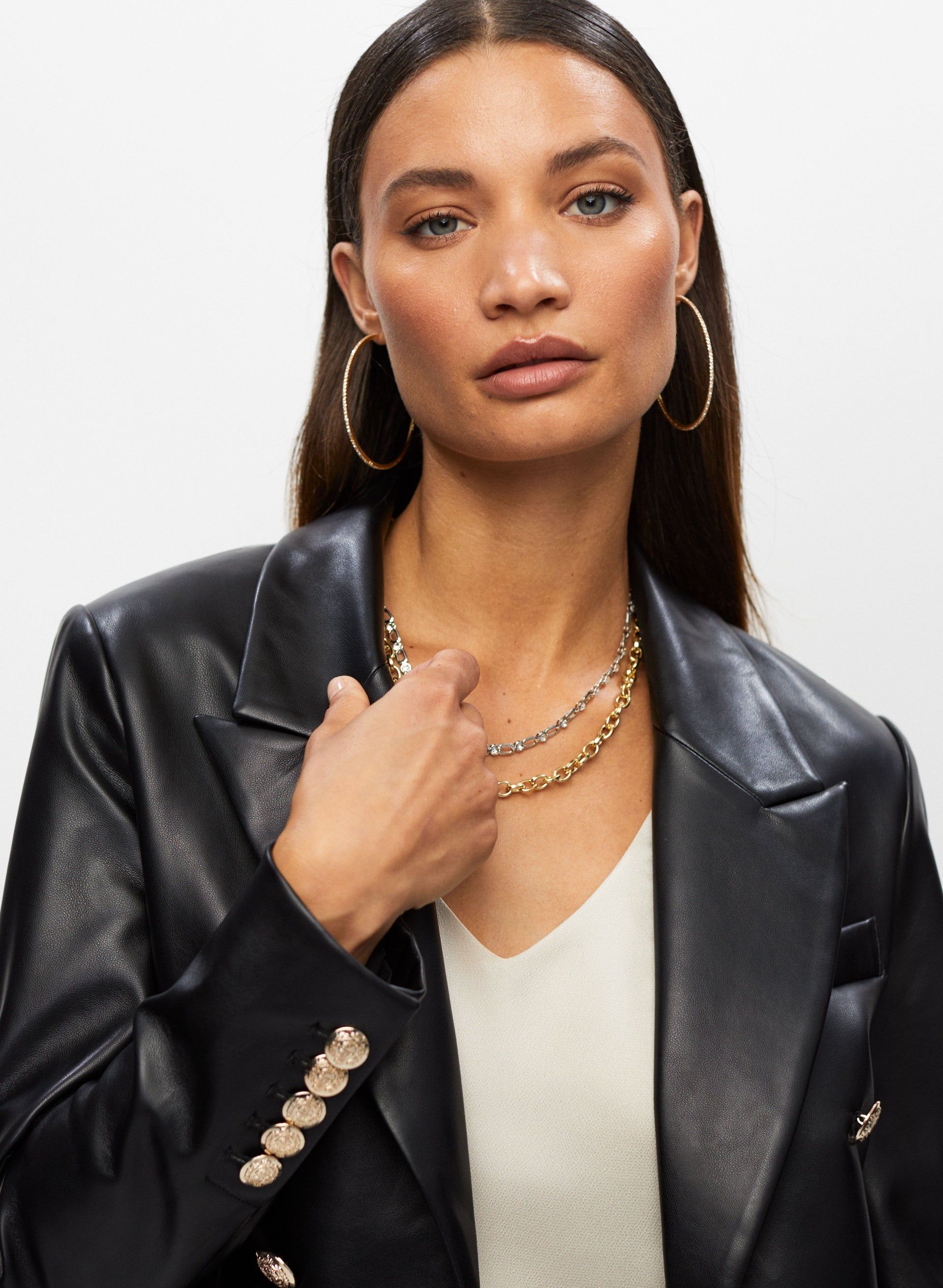 Vegan Leather Button Detail Jacket sold by Melanie Lyne product image thumbnail 3