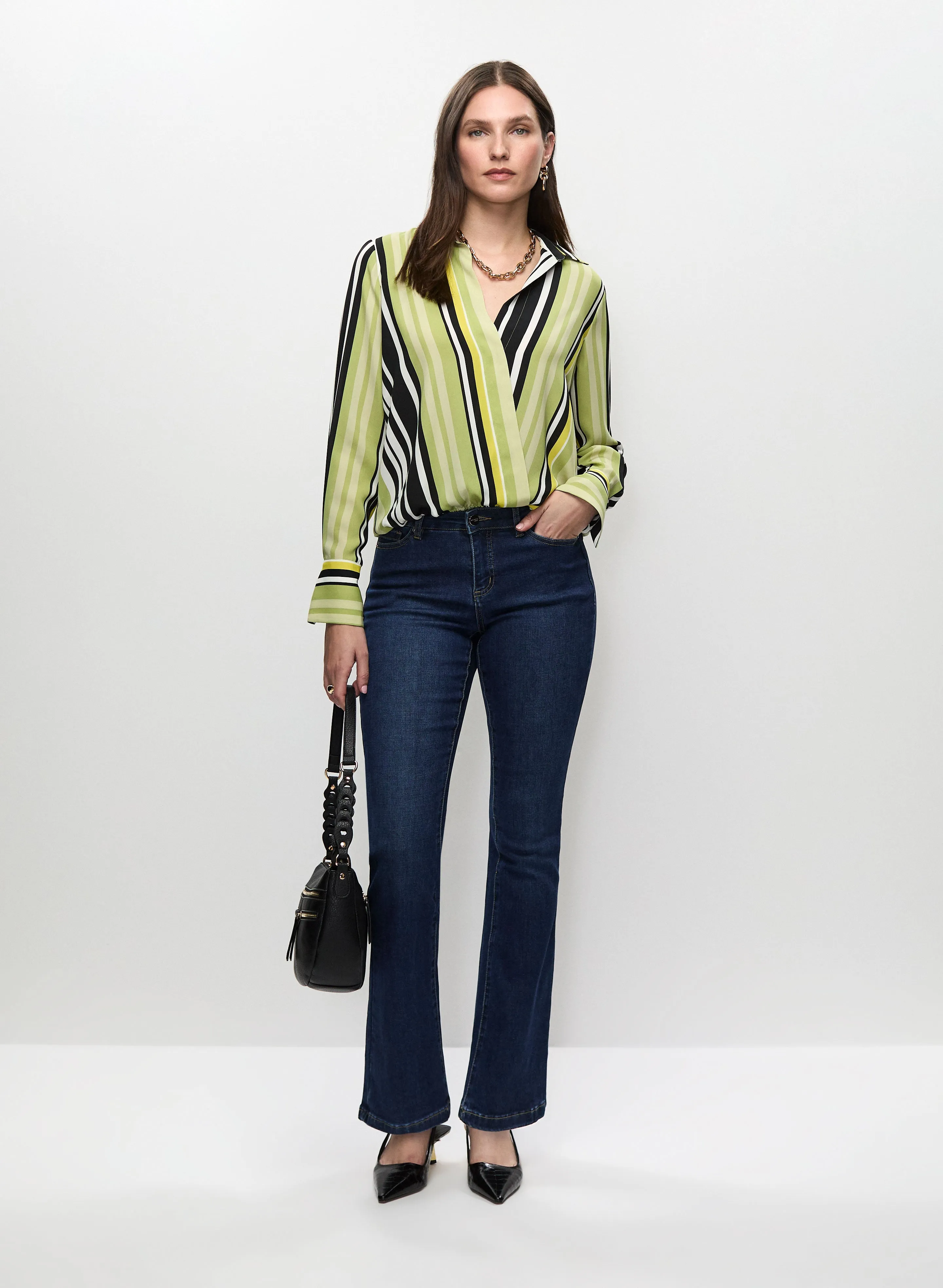 Striped Wrap-Style Blouse & Flare Leg Jeans sold by Melanie Lyne