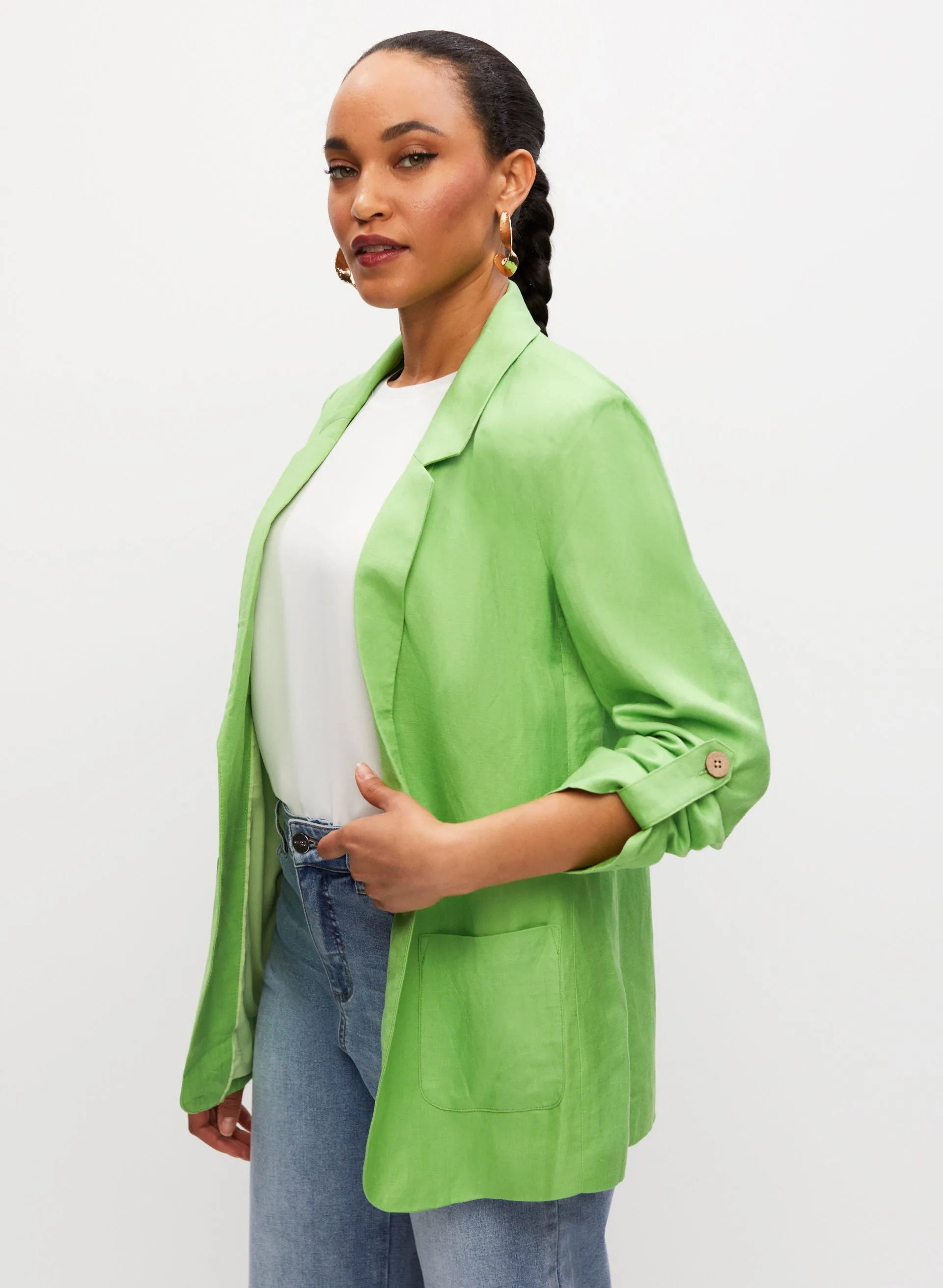 Open Front Linen Jacket sold by Melanie Lyne