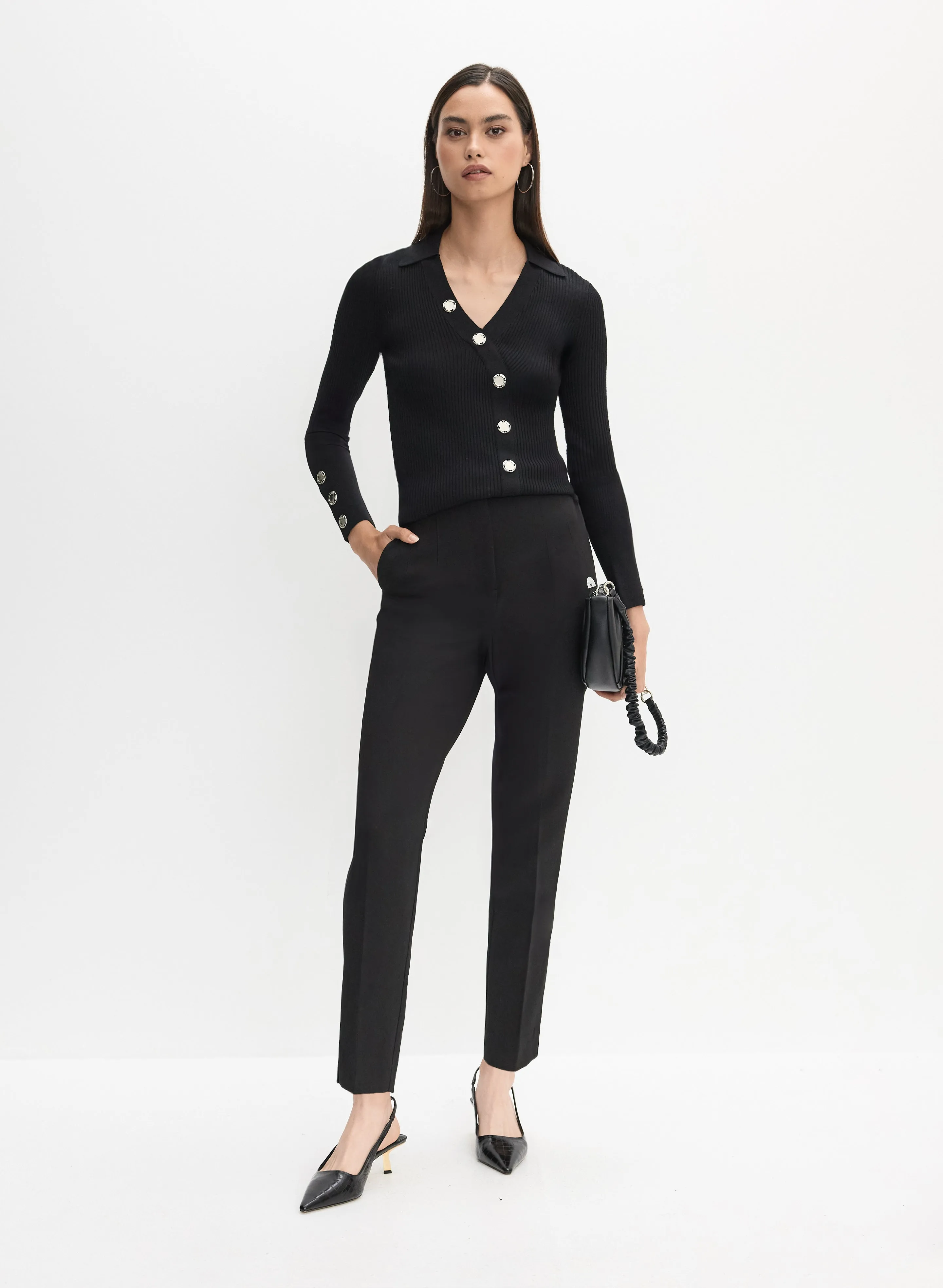 Ribbed Asymmetrical Button-Up Sweater sold by Melanie Lyne product image thumbnail 4