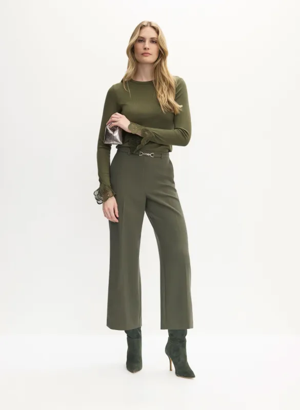 Lace Cuff Detail Top & Belted Wide Leg Culotte Pants sold by Melanie Lyne