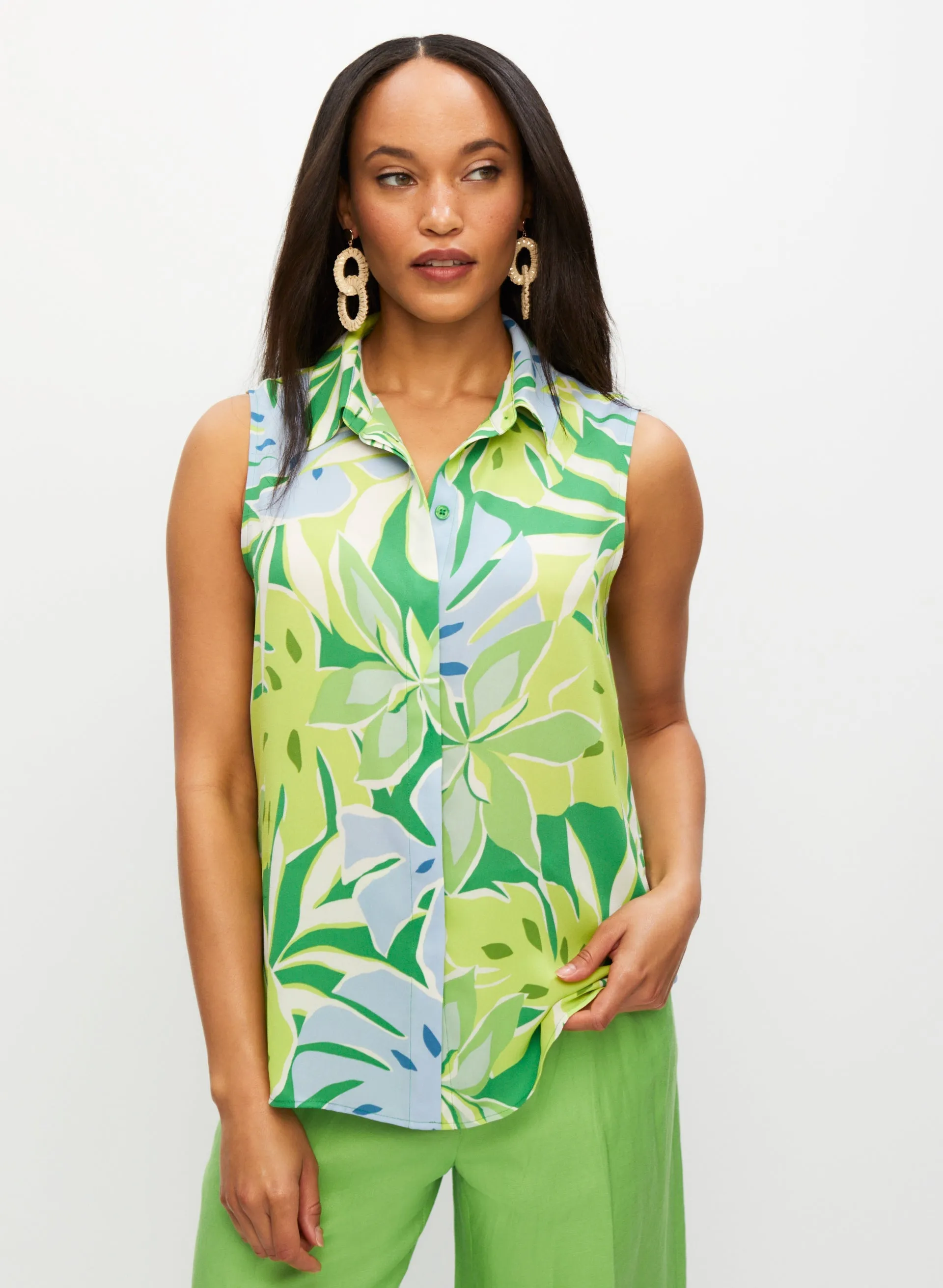 Palm Leaf Print Sleeveless Blouse sold by Melanie Lyne product image thumbnail 5