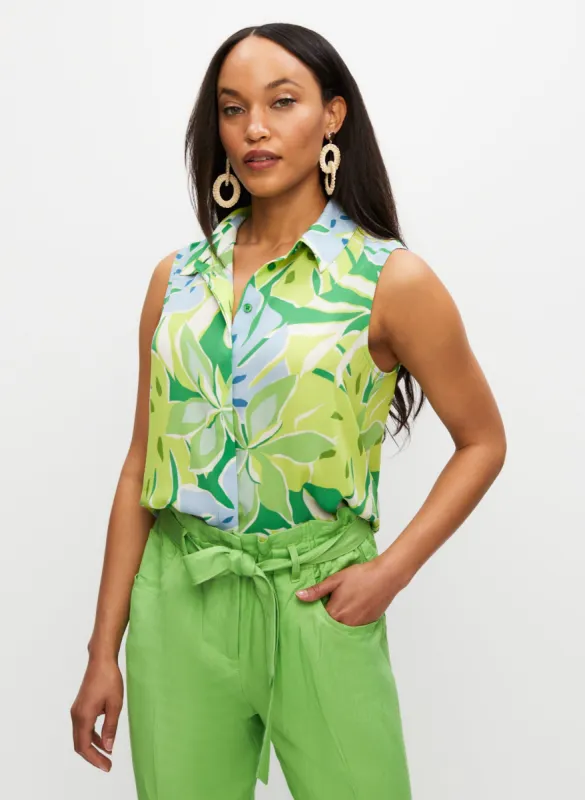 Palm Leaf Print Sleeveless Blouse sold by Melanie Lyne