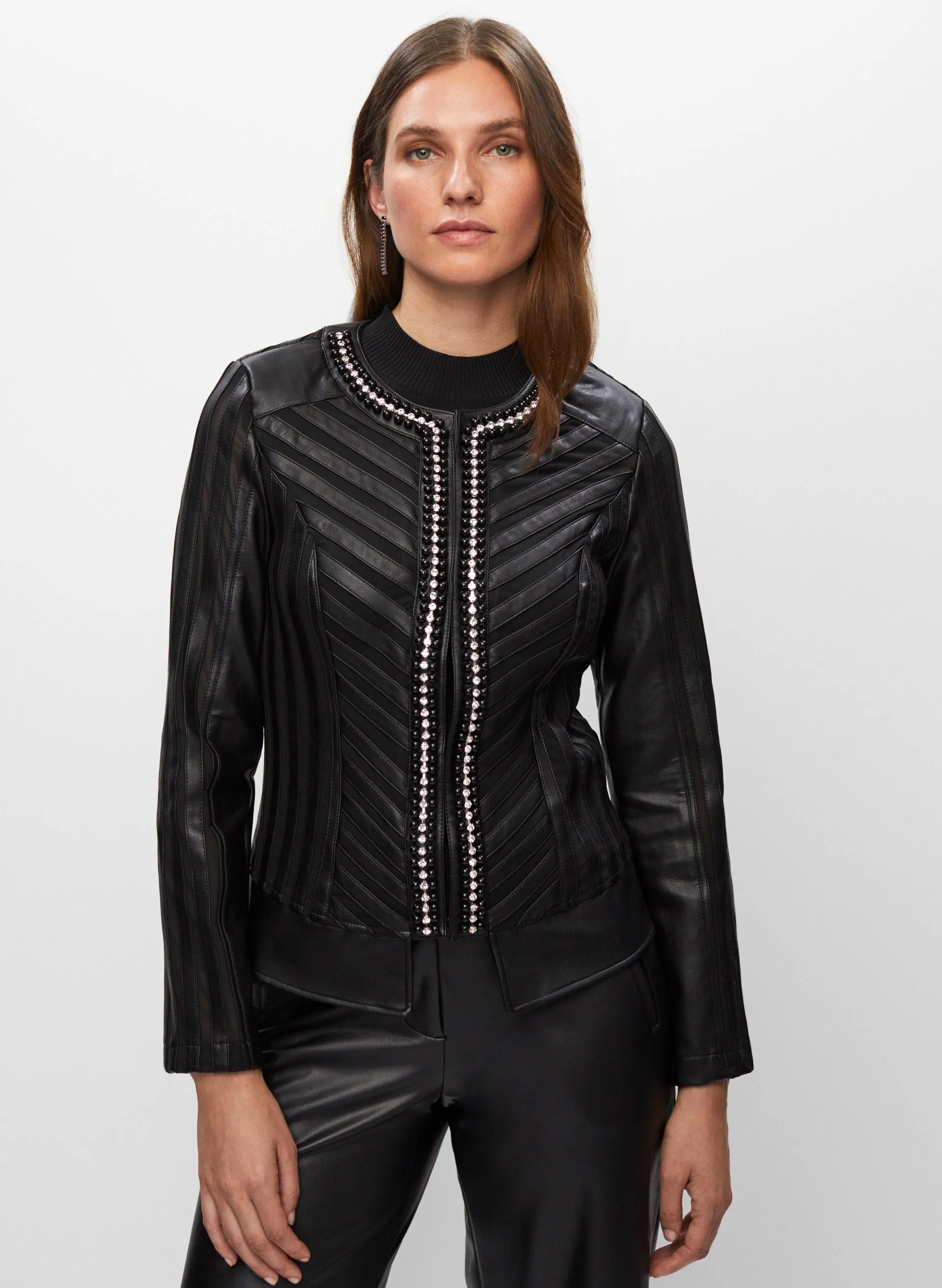 Joseph Ribkoff - Vegan Leather & Mesh Detail Jacket sold by Melanie Lyne