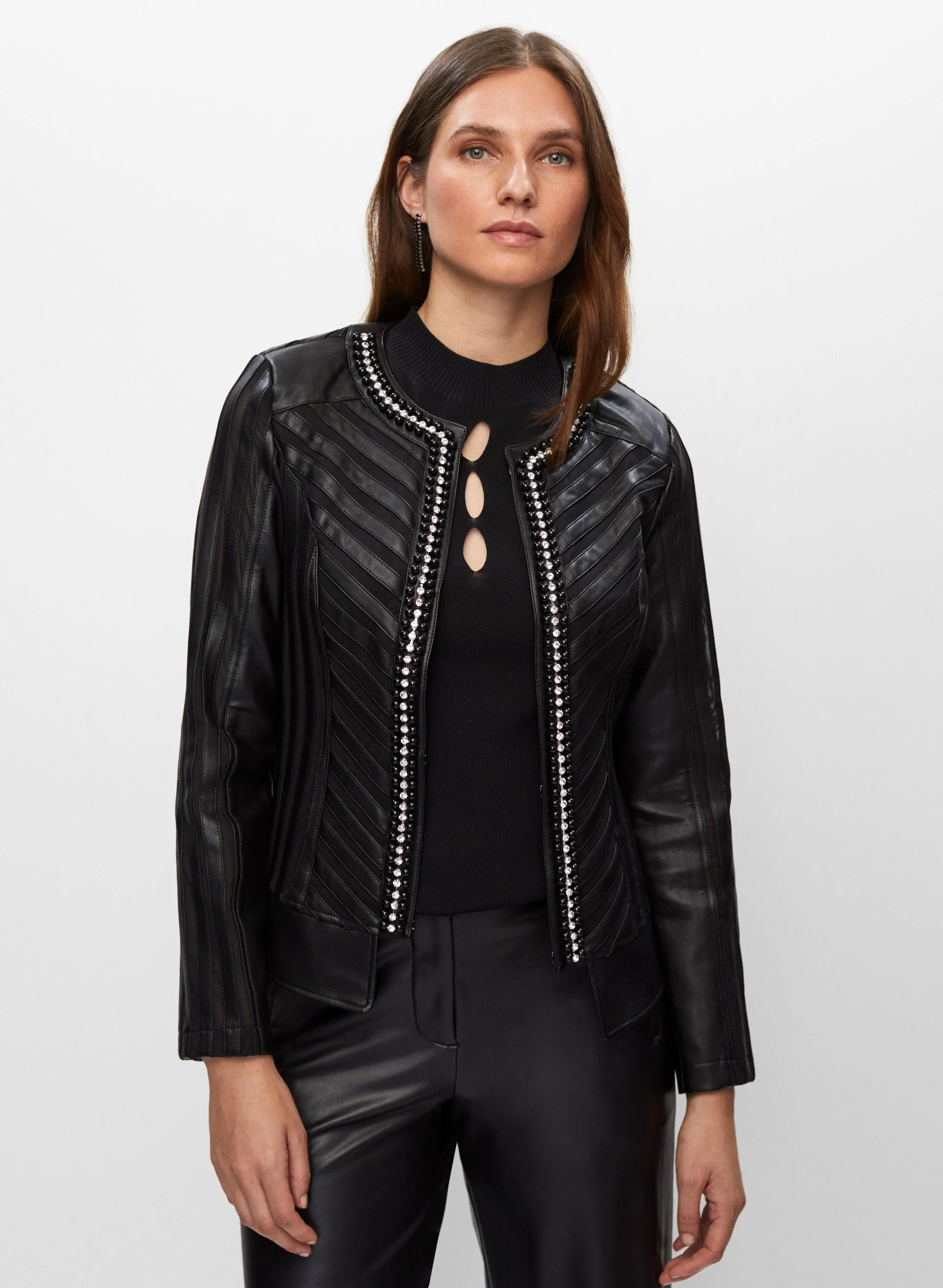 Joseph Ribkoff - Vegan Leather & Mesh Detail Jacket sold by Melanie Lyne product image thumbnail 5
