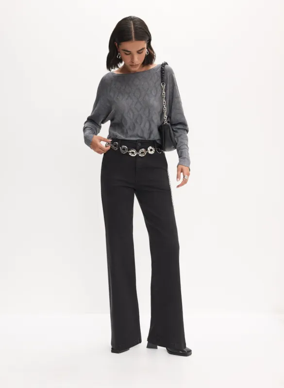 Geometric Stitch Sweater & Wide Leg Jeans sold by Melanie Lyne