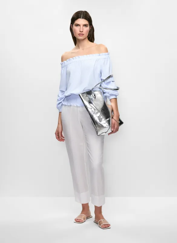 Off-the-Shoulder Striped Blouse & Linen-Blend Capri Pants sold by Melanie Lyne