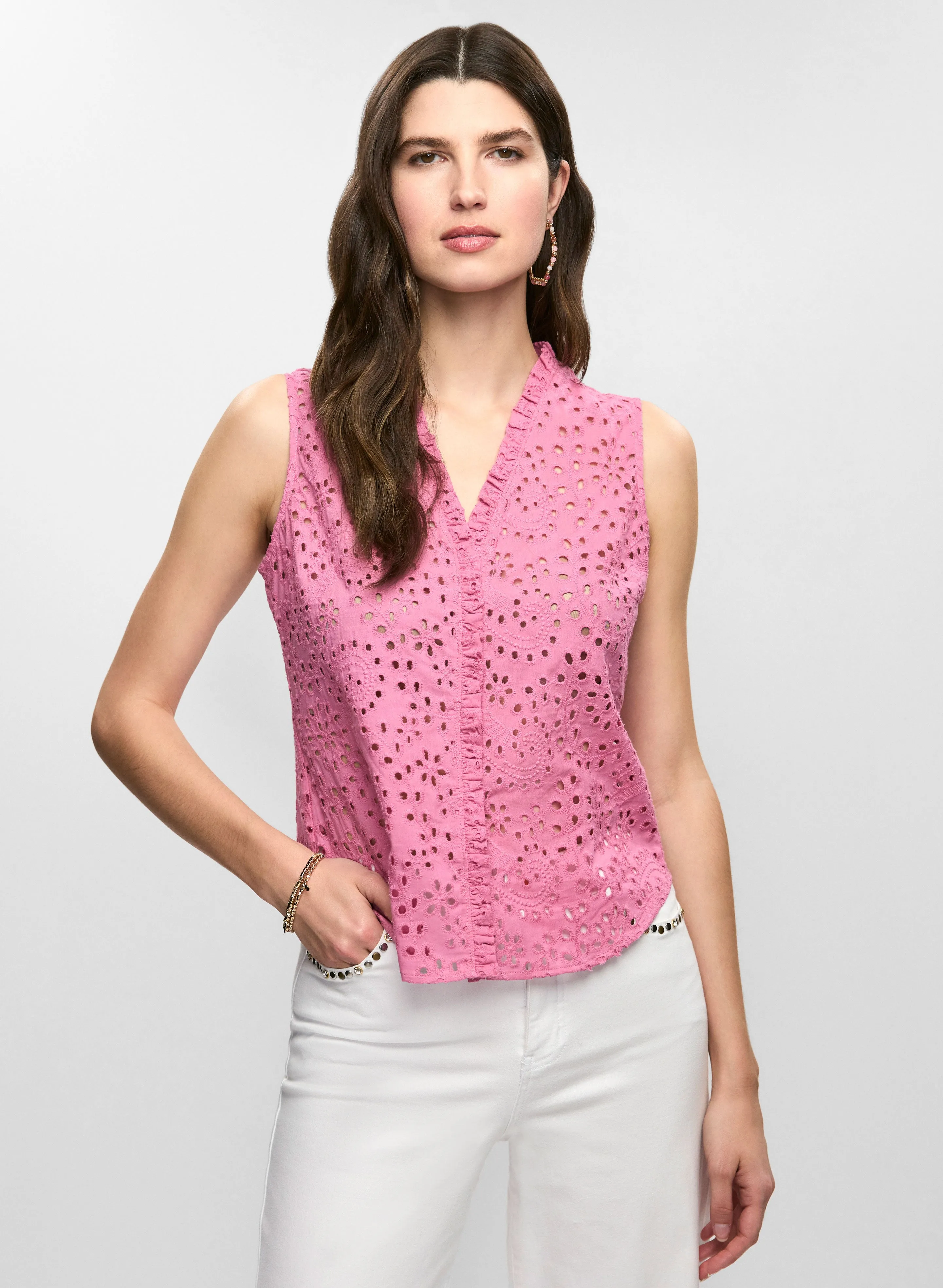Frilled Sleeveless Eyelet Blouse sold by Melanie Lyne product image thumbnail 5