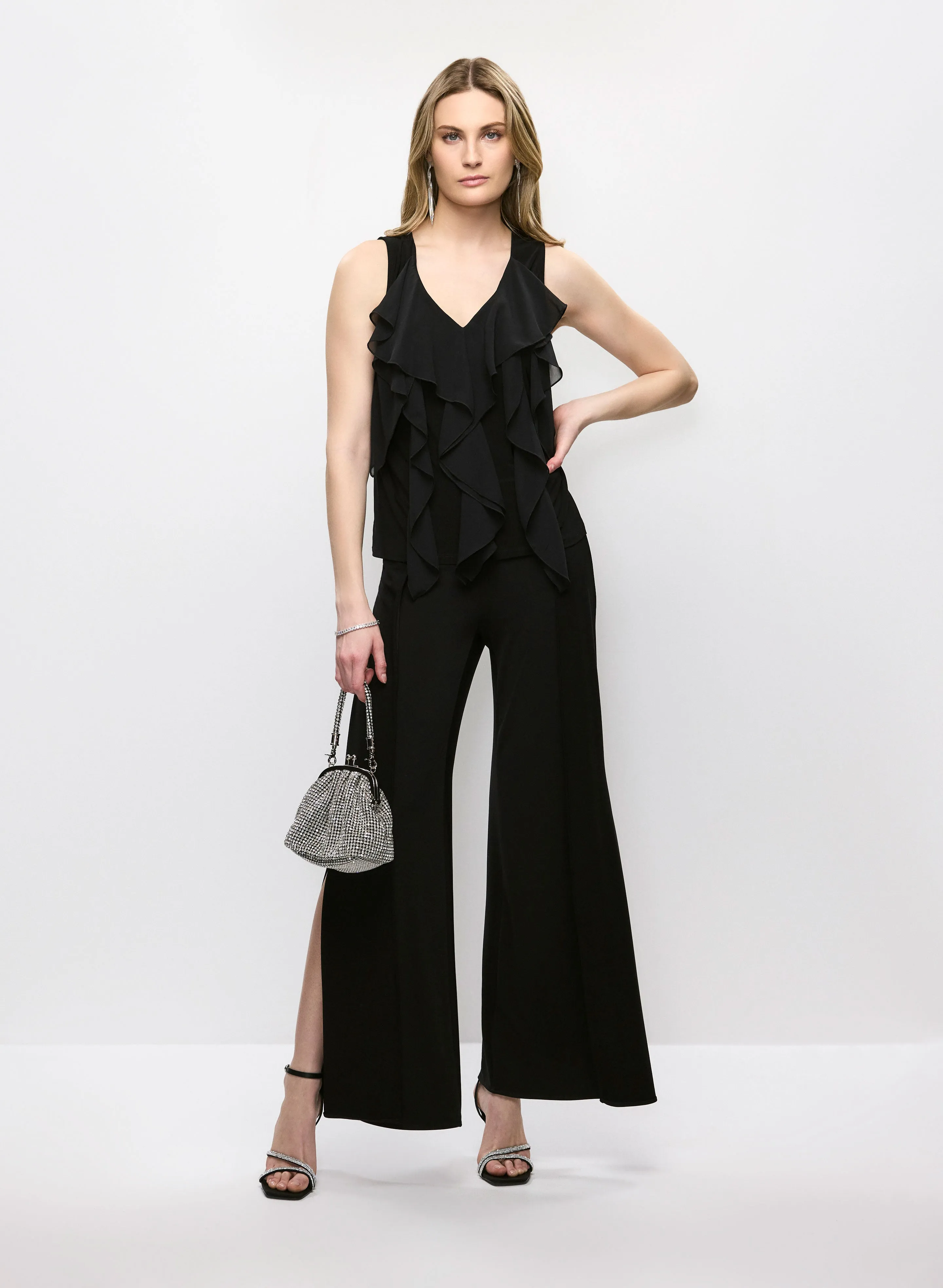 Cascading Ruffle Top & Slit Flare Leg Pants sold by Melanie Lyne