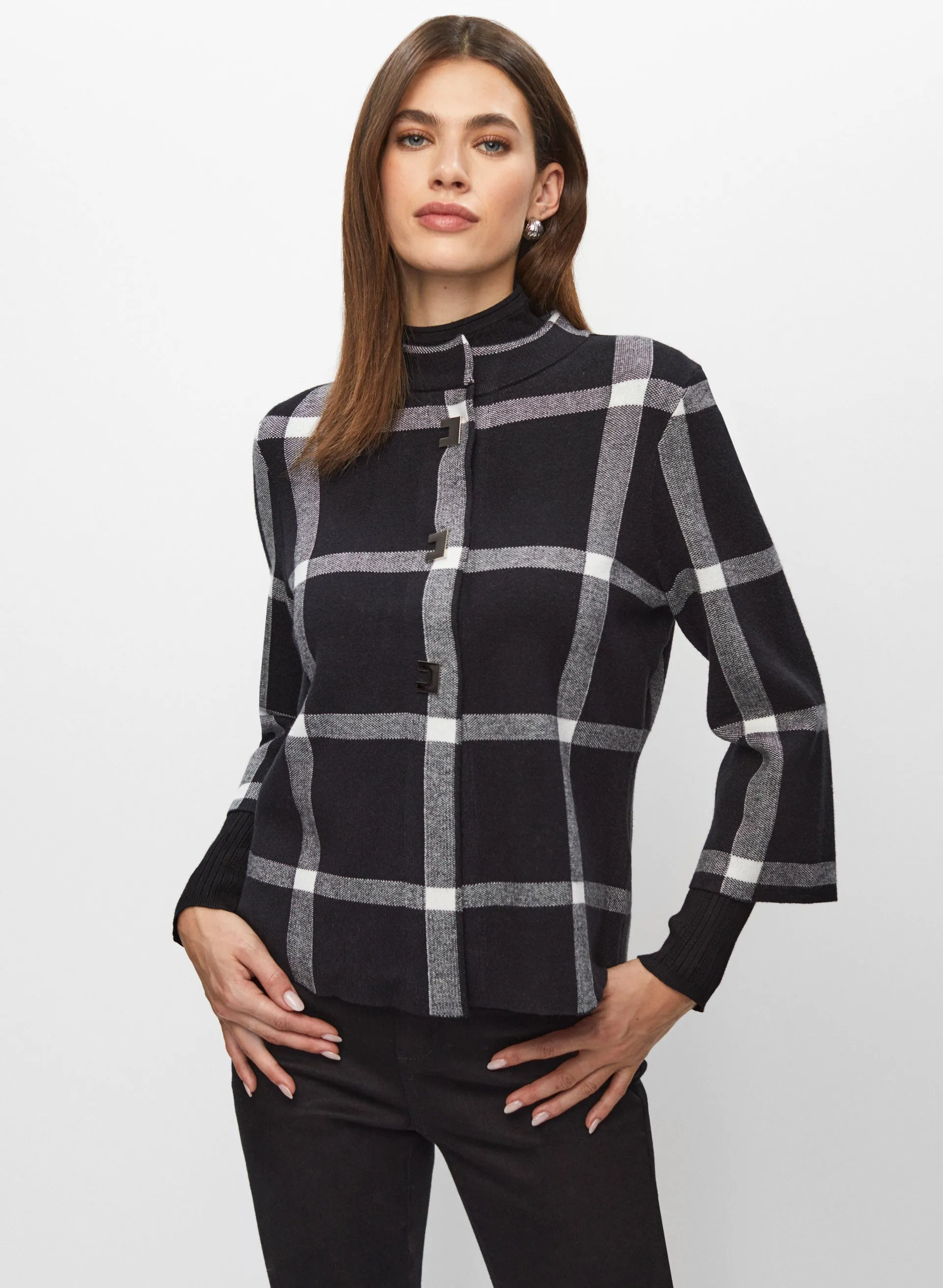 Plaid Motif Button Detail Coatigan sold by Melanie Lyne