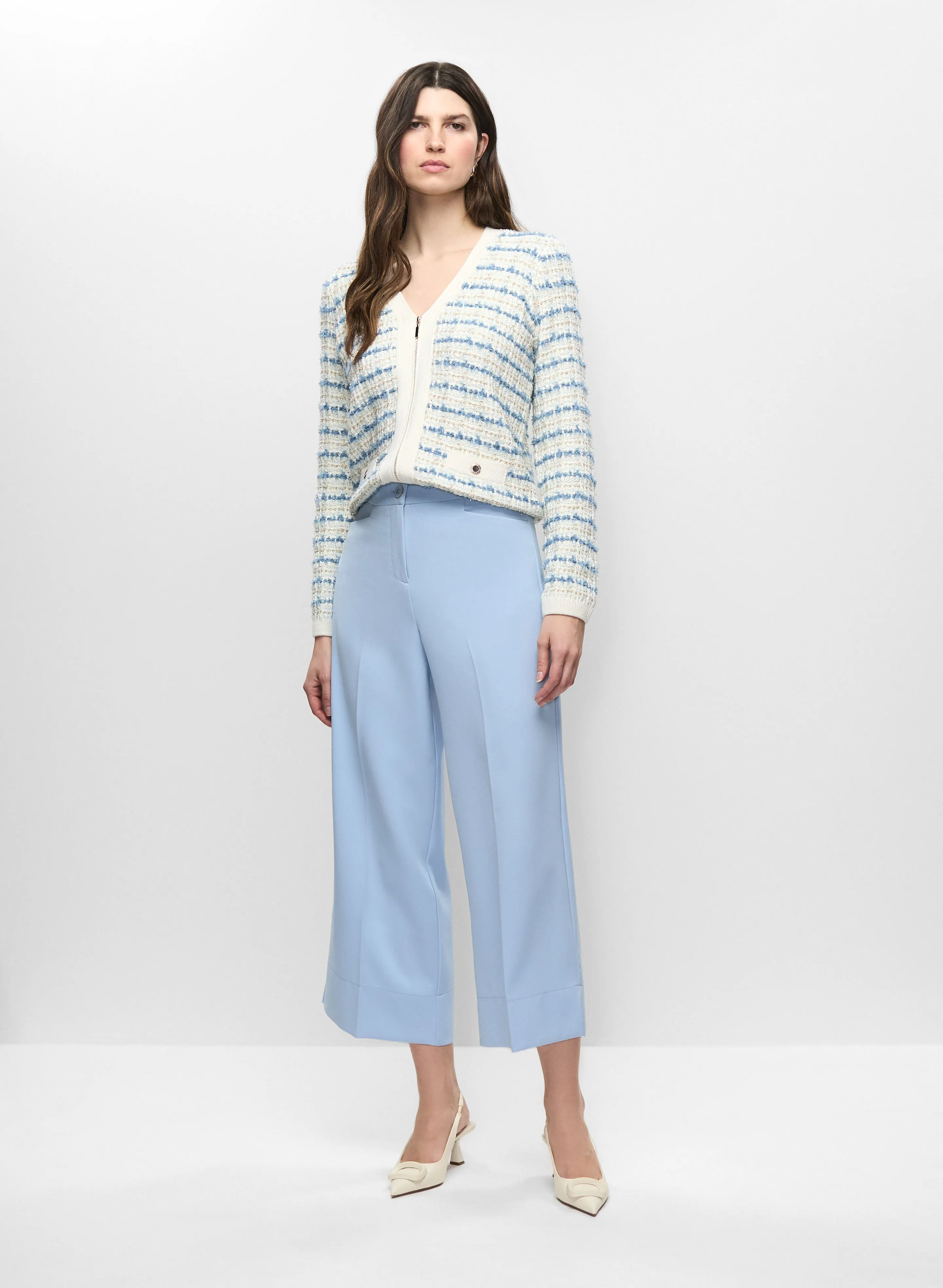 Striped Bouclé Cardigan & Culotte Pants sold by Melanie Lyne