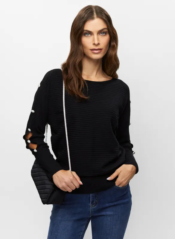 Cutout Sleeve Button Detail Sweater sold by Melanie Lyne