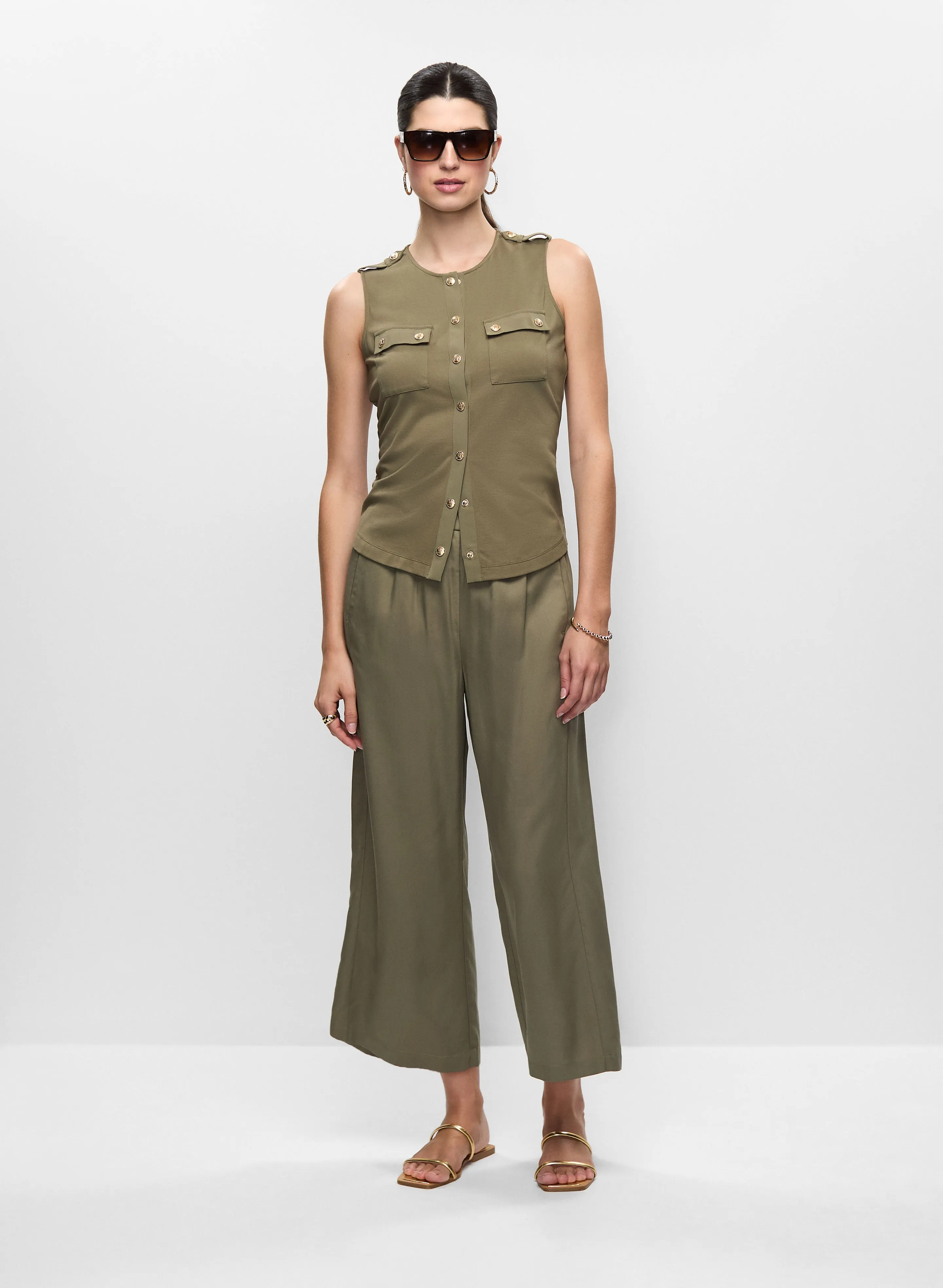 Satin Trim Top & Tencel Culotte Pants sold by Melanie Lyne