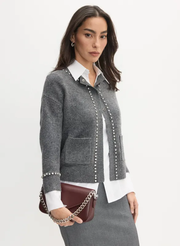 Rhinestone Trim Soft Knit Cardigan sold by Melanie Lyne