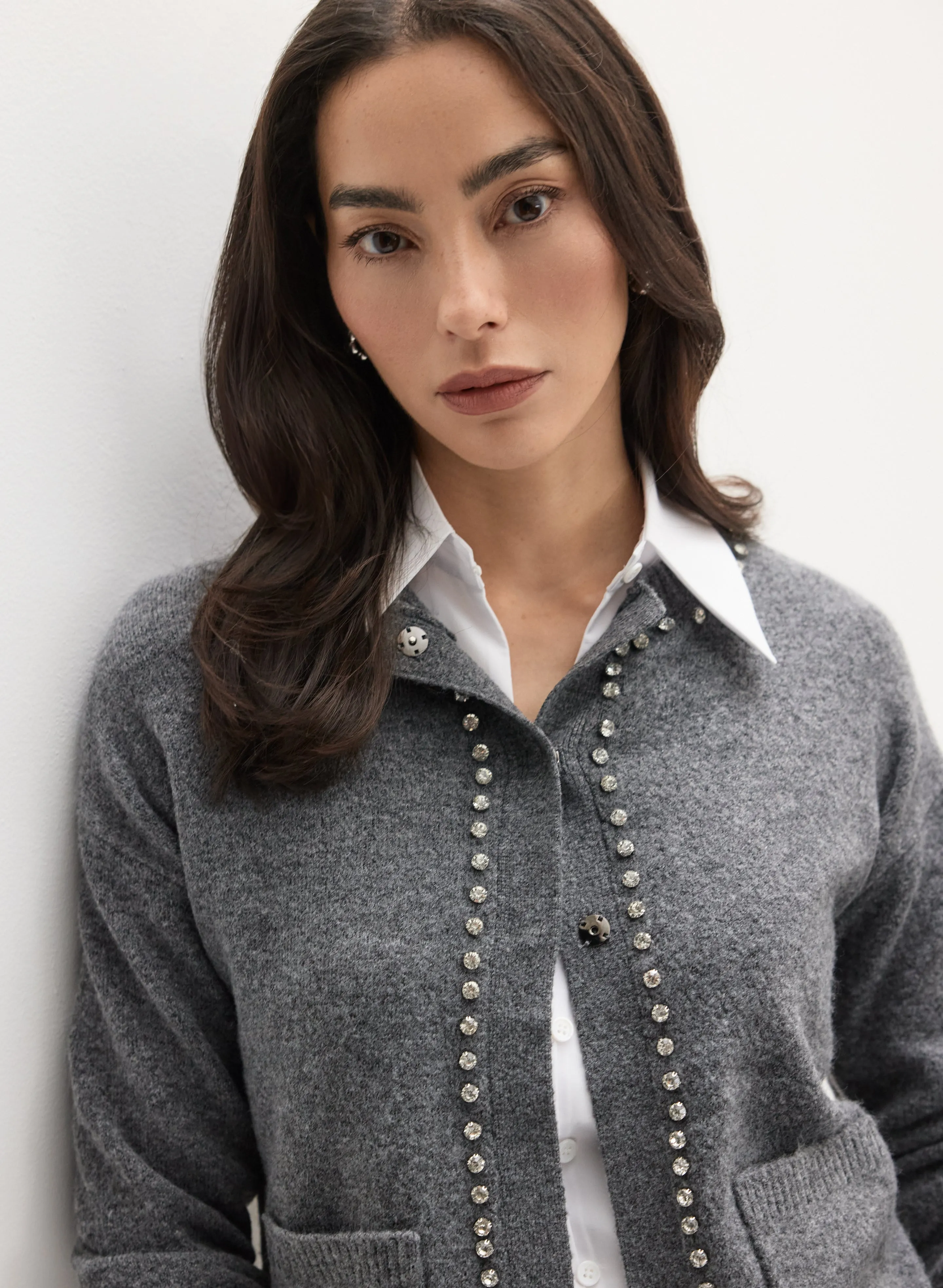 Rhinestone Trim Soft Knit Cardigan sold by Melanie Lyne product image thumbnail 5