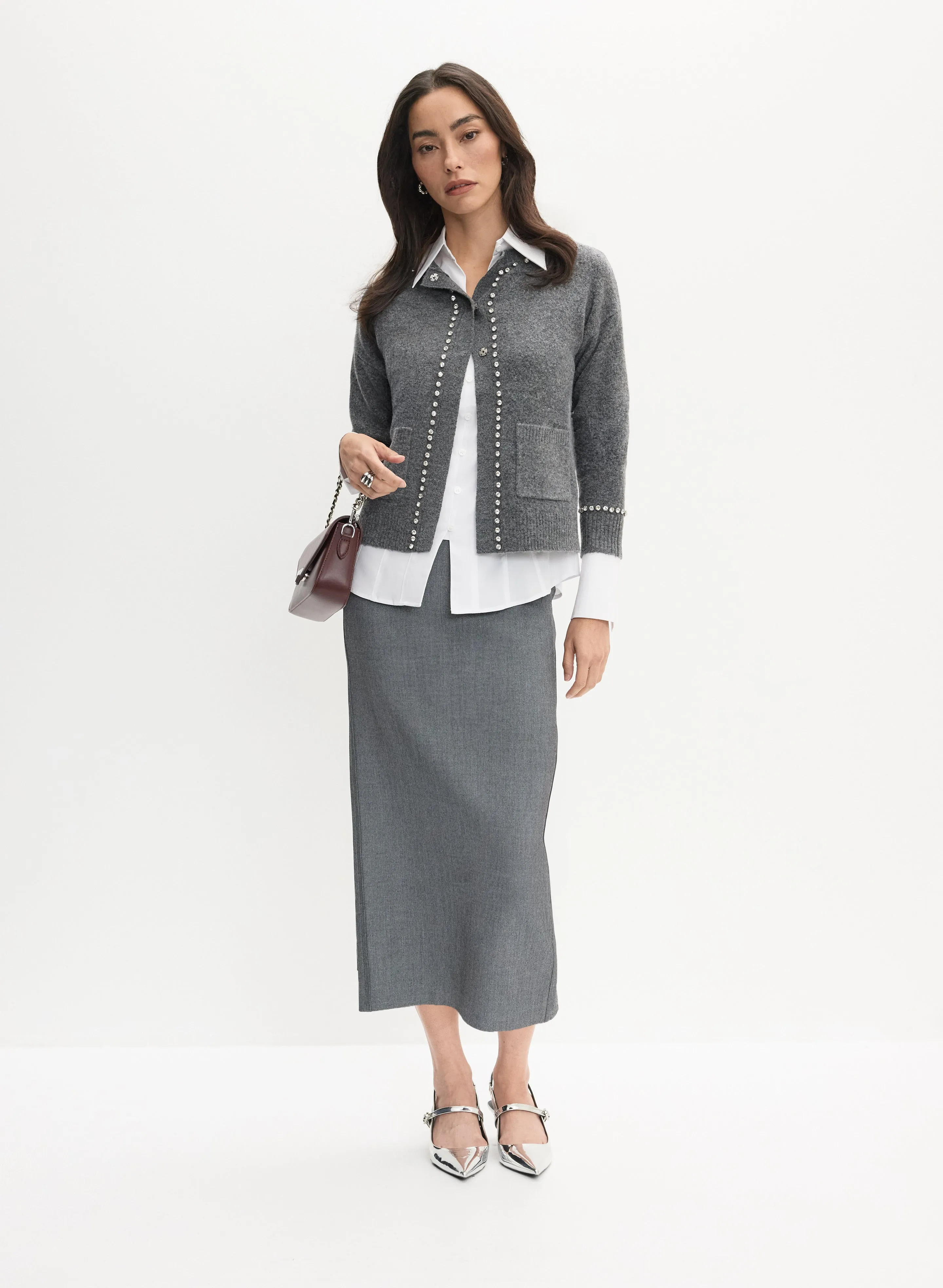 Rhinestone Trim Soft Knit Cardigan sold by Melanie Lyne product image thumbnail 4