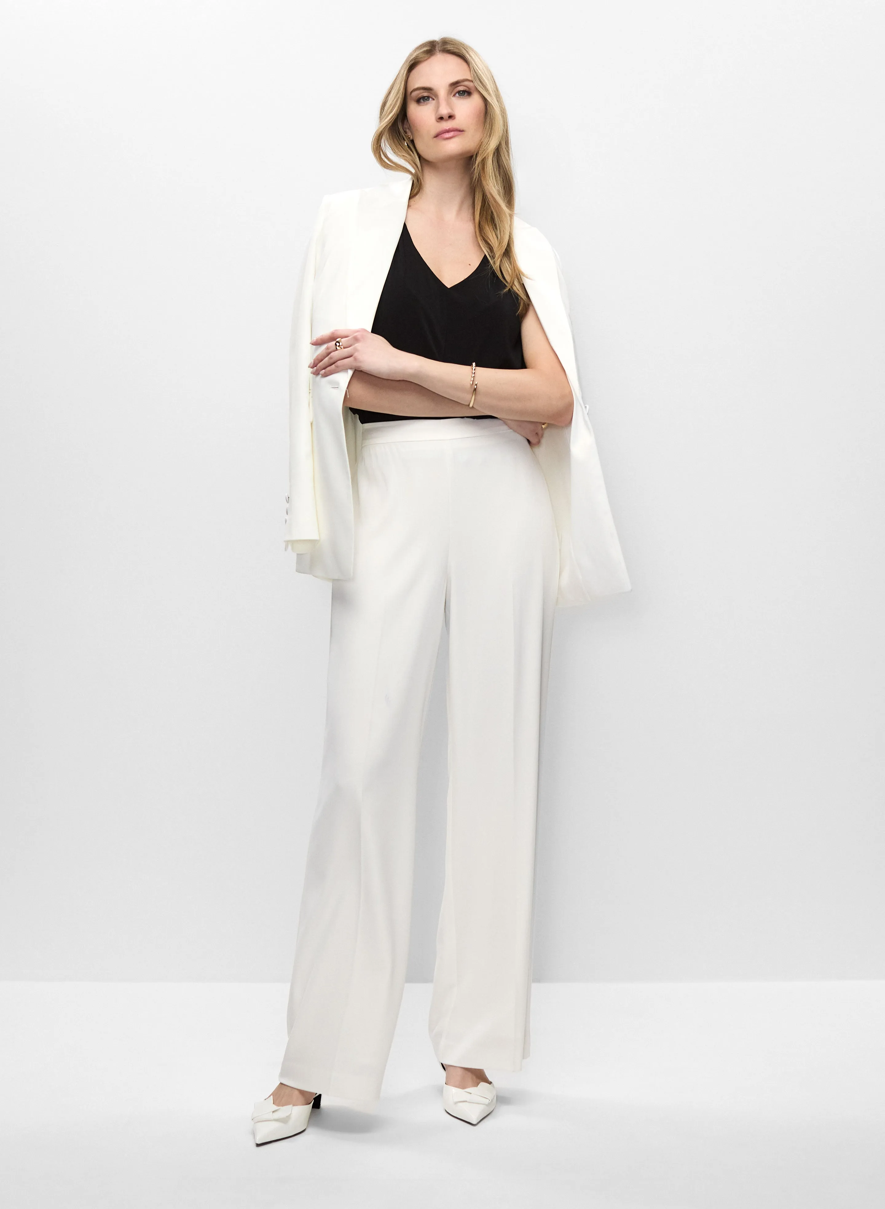 Satin Lapel Jacket, Smocked Hem Top & Satin Waist Pants sold by Melanie Lyne
