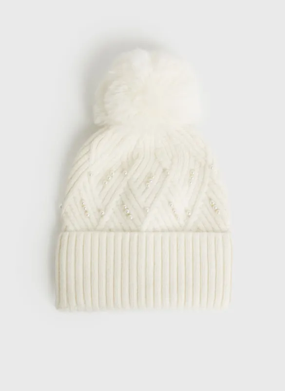 Argyle Knit Pearl Detail Hat sold by Melanie Lyne