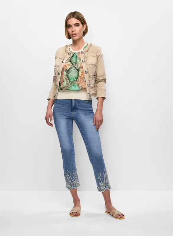 Fringe Denim Jacket & Embroidered Hem Cropped Jeans sold by Melanie Lyne
