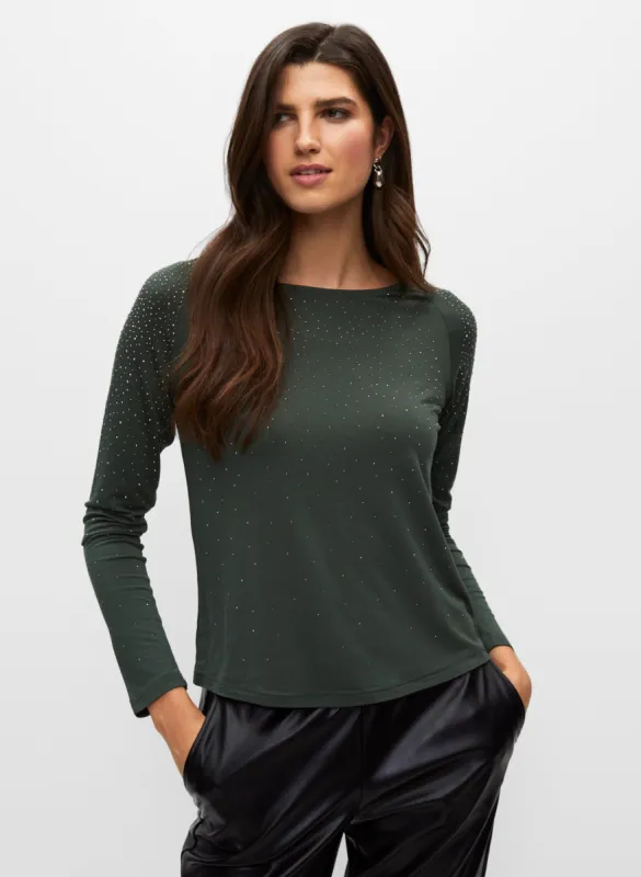Rhinestone Detail Long Sleeve Tee sold by Melanie Lyne