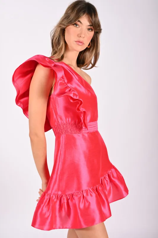 Bess One Shoulder Mini Dress - Fuchsia sold by Aureta