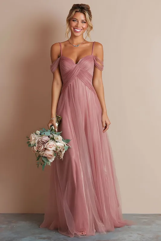 Dusty Rose Cold Shoulder A Line Chiffon Bridesmaid Dress made by Wedtrend