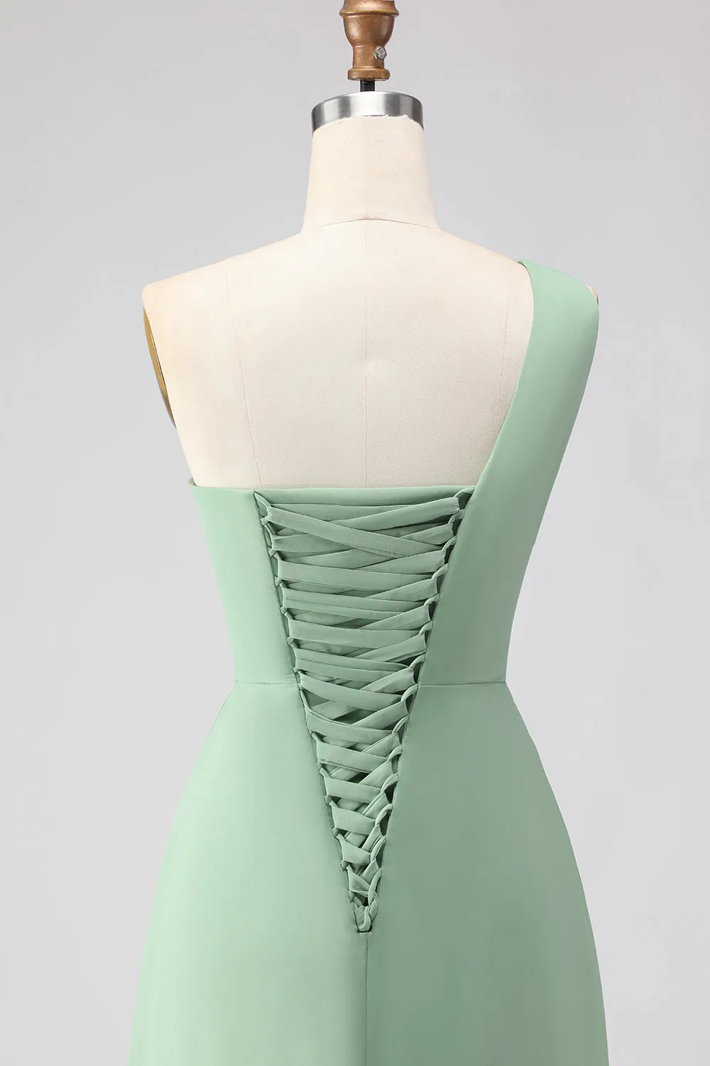 Sage Green One Shoulder A Line Chiffon Long Bridesmaid Dress with Slit sold by Wedtrend product image thumbnail 5