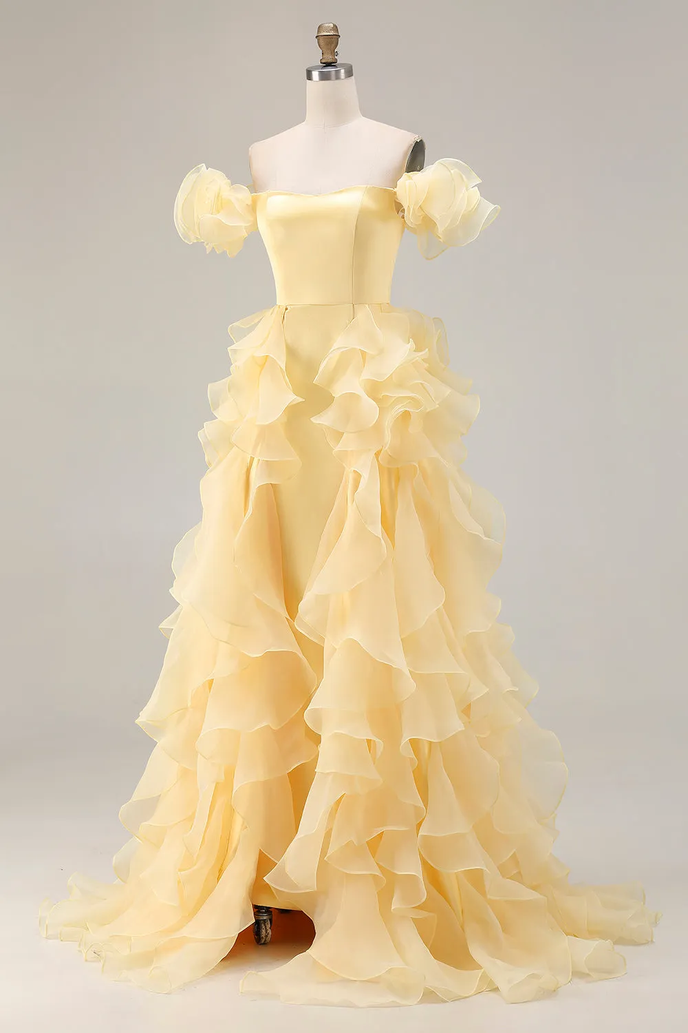 Off the Shoulder Mermaid Yellow Long Prom Dress with Ruffles sold by Wedtrend product image thumbnail 3