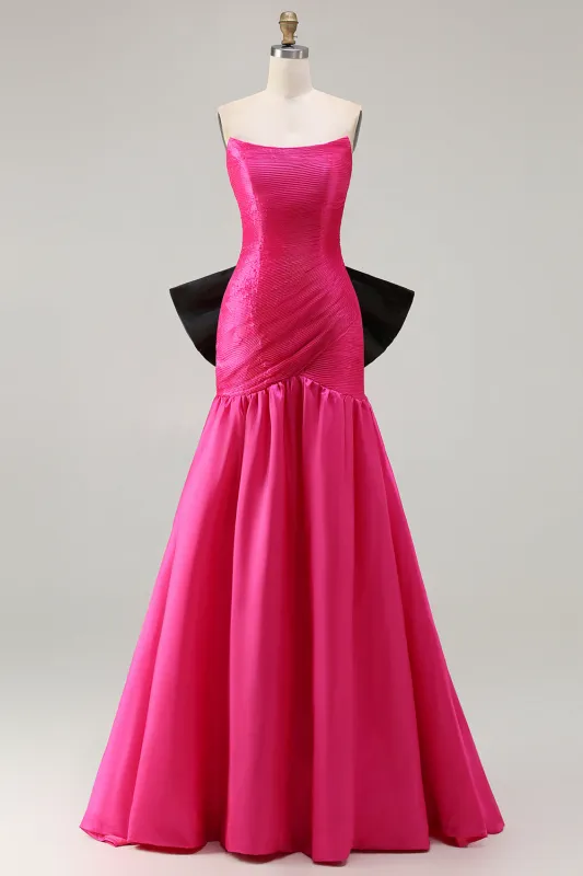 Strapless Fuchsia A Line Convertible Long Prom Dress with Bow made by Wedtrend