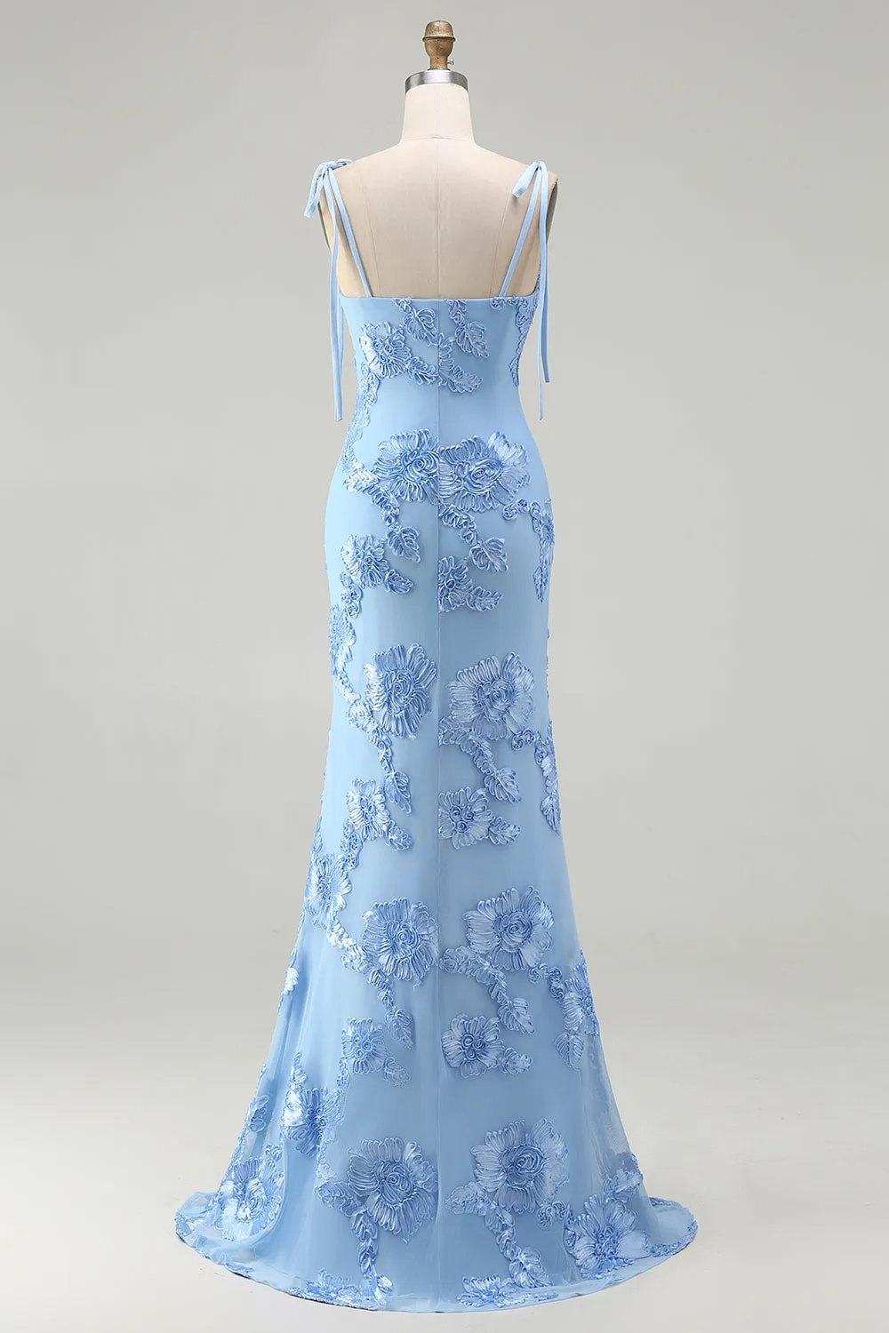 Light Blue Mermaid Spaghetti Straps Long Prom Dress with Appliques sold by Wedtrend product image thumbnail 2