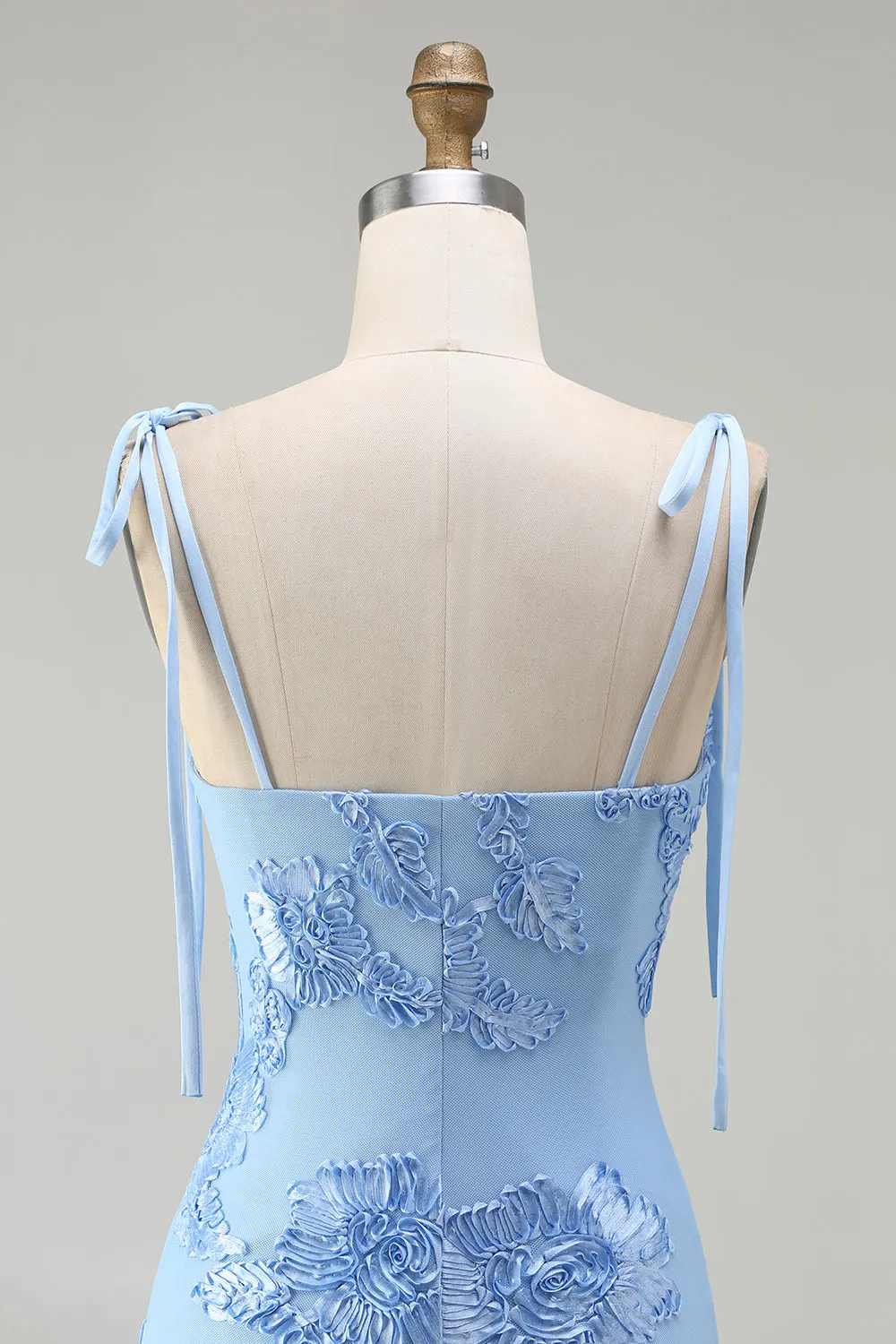 Light Blue Mermaid Spaghetti Straps Long Prom Dress with Appliques sold by Wedtrend product image thumbnail 5