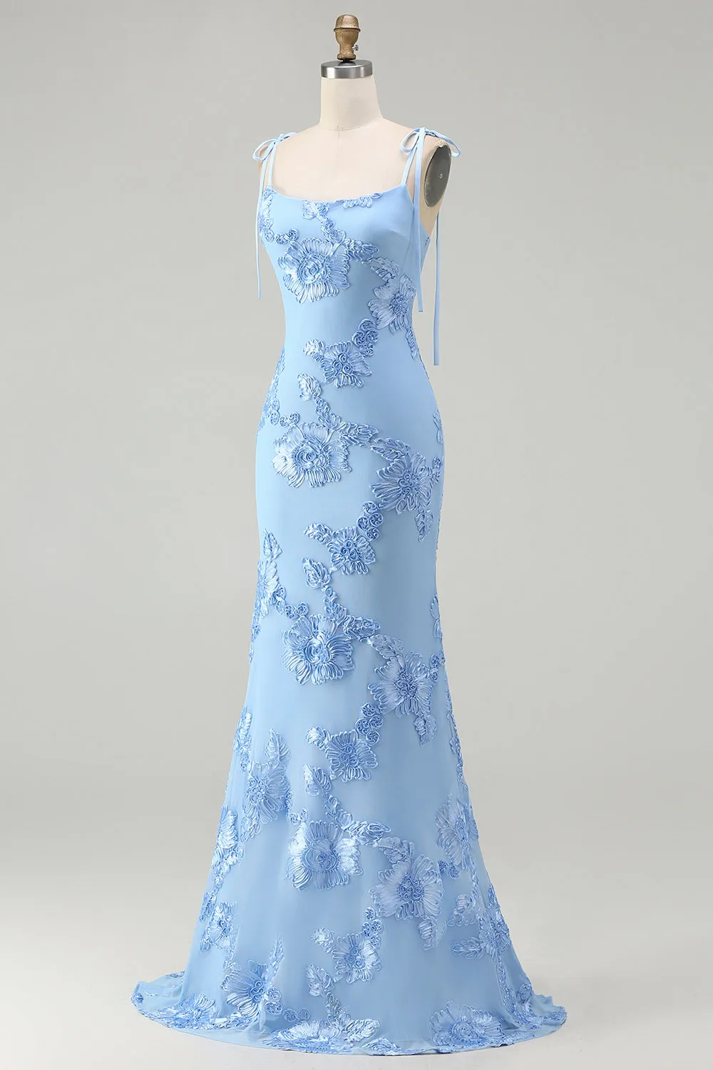 Light Blue Mermaid Spaghetti Straps Long Prom Dress with Appliques sold by Wedtrend product image thumbnail 3