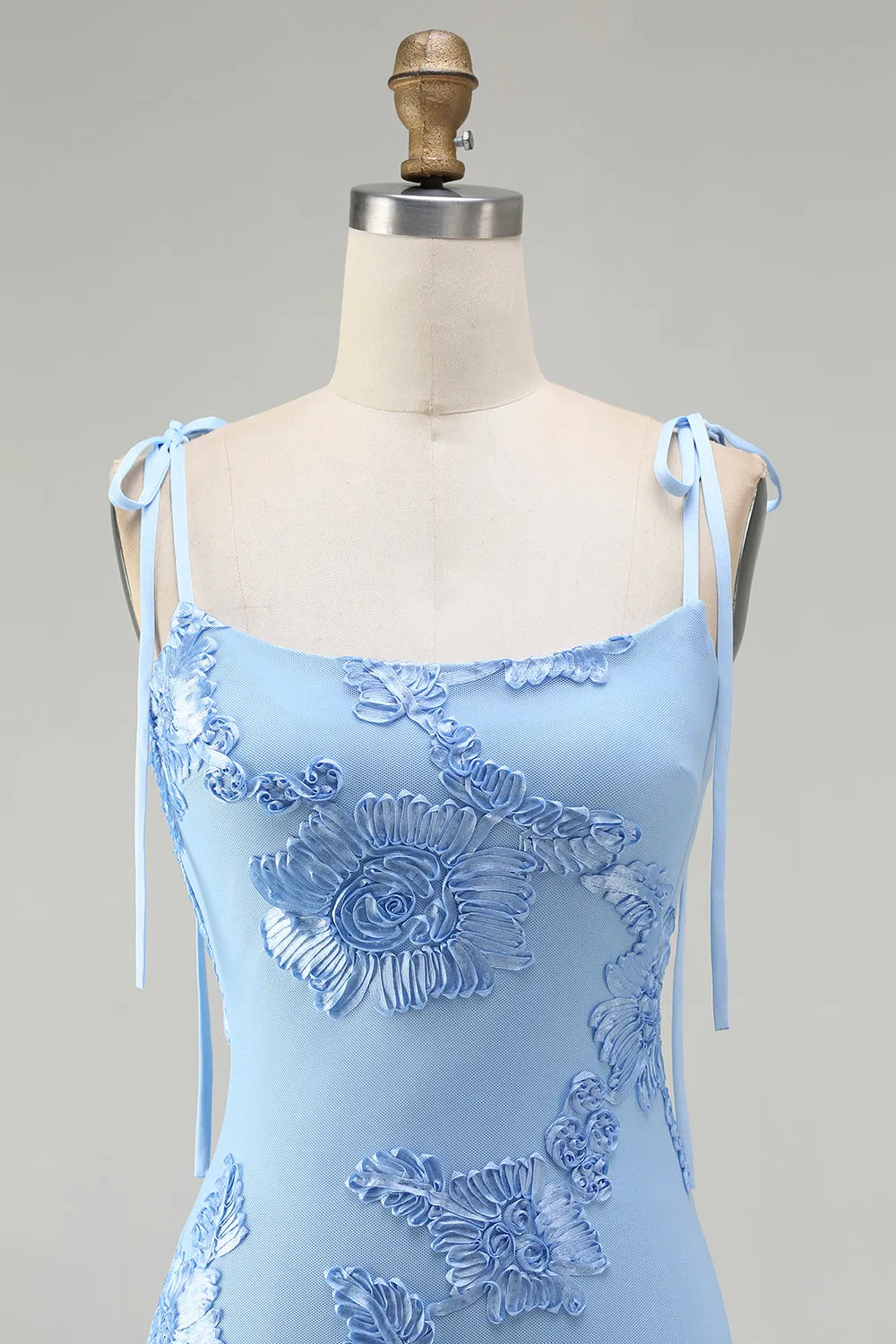 Light Blue Mermaid Spaghetti Straps Long Prom Dress with Appliques sold by Wedtrend product image thumbnail 4
