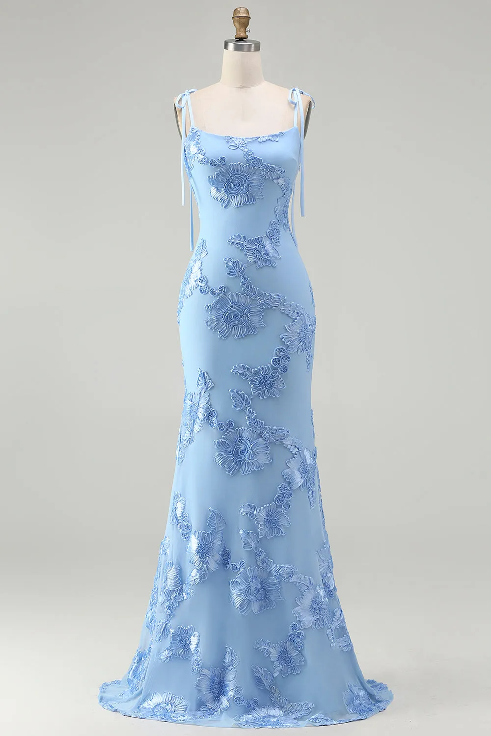 Light Blue Mermaid Spaghetti Straps Long Prom Dress with Appliques sold by Wedtrend