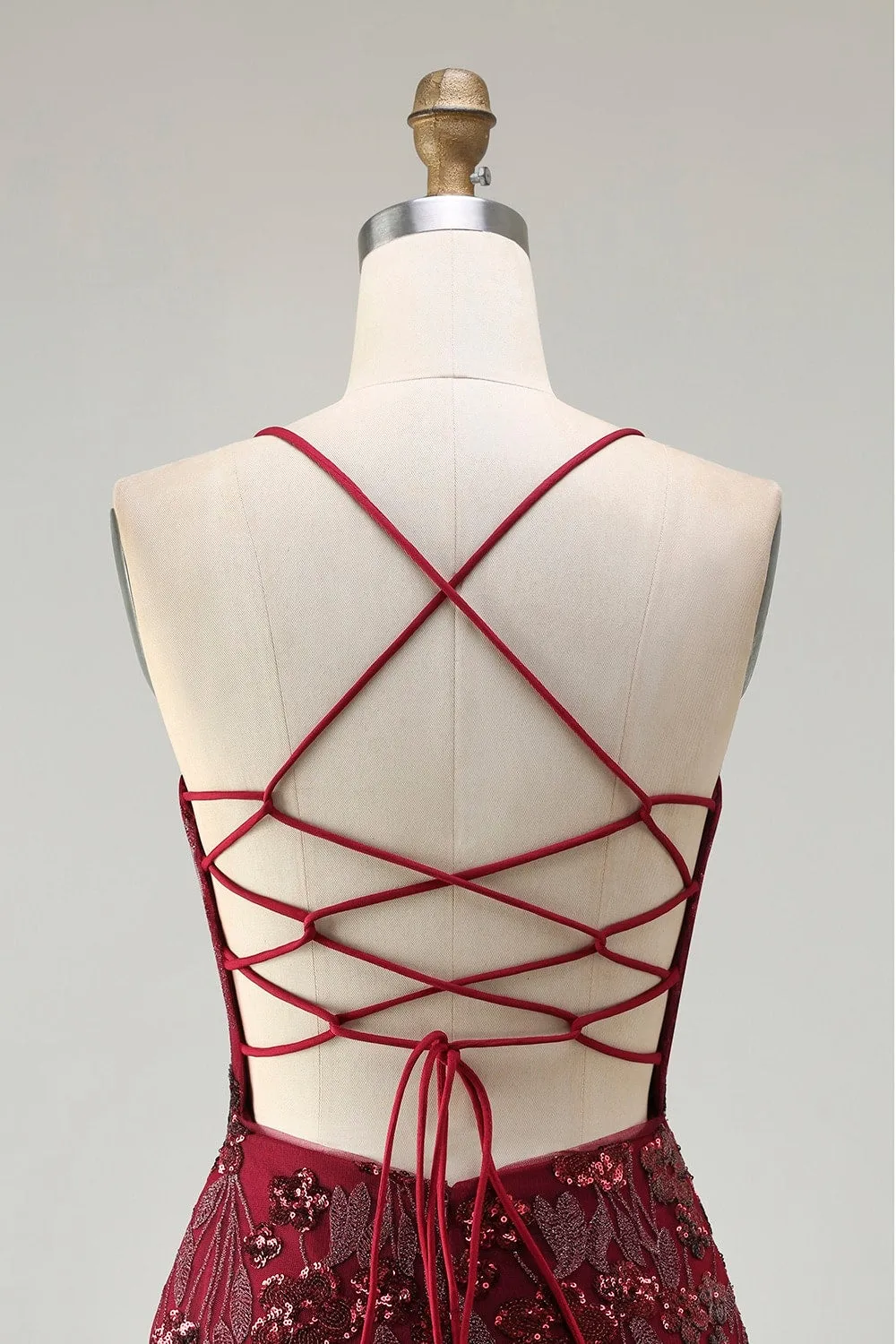 Sparkly Burgundy Mermaid Sequins Appliqued Long Prom Dress with Lace Up Back sold by Wedtrend product image thumbnail 5