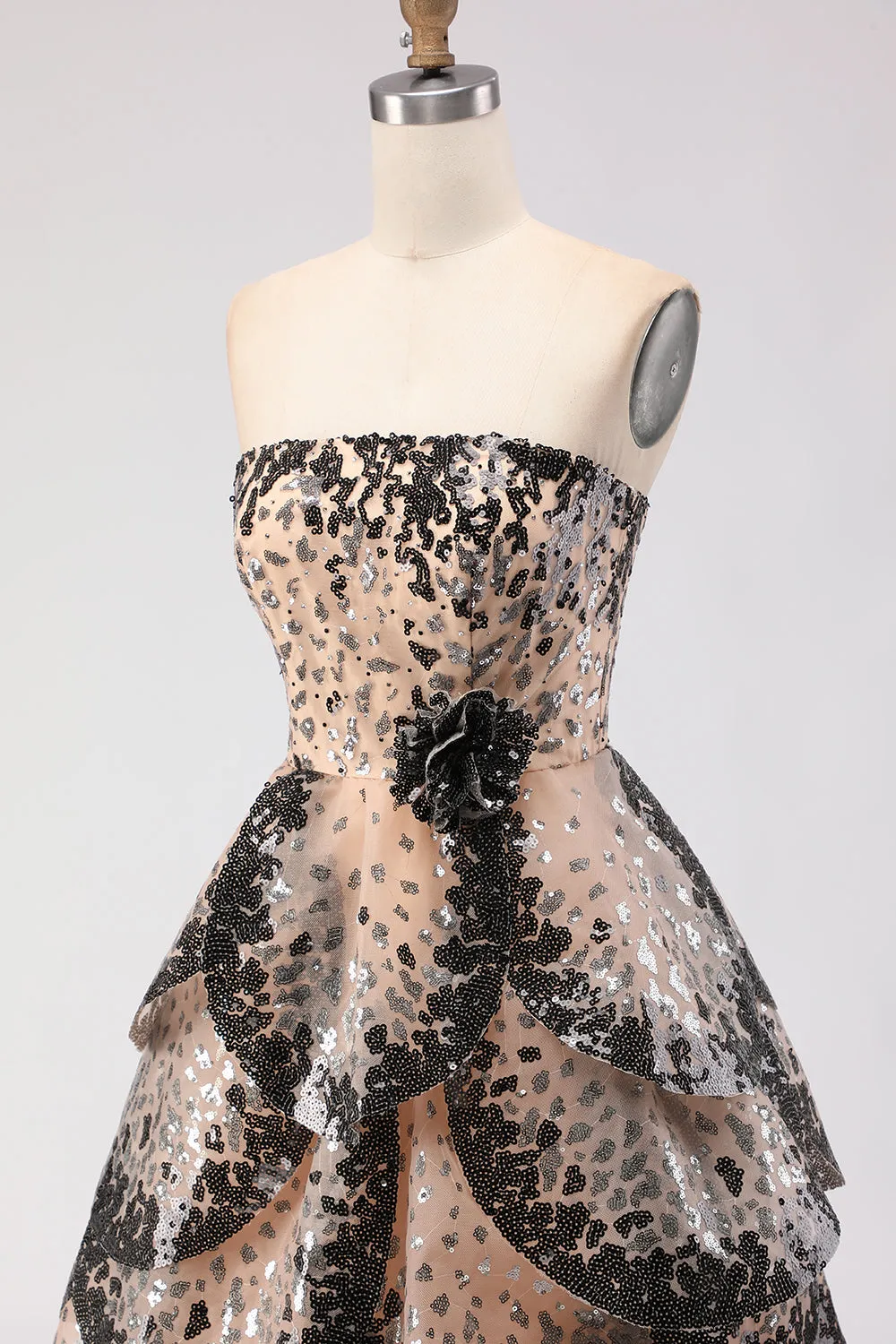 Sparkly Black Apricot A-Line Strapless Sequins Princess Long Prom Dress with Ruffles sold by Wedtrend product image thumbnail 5