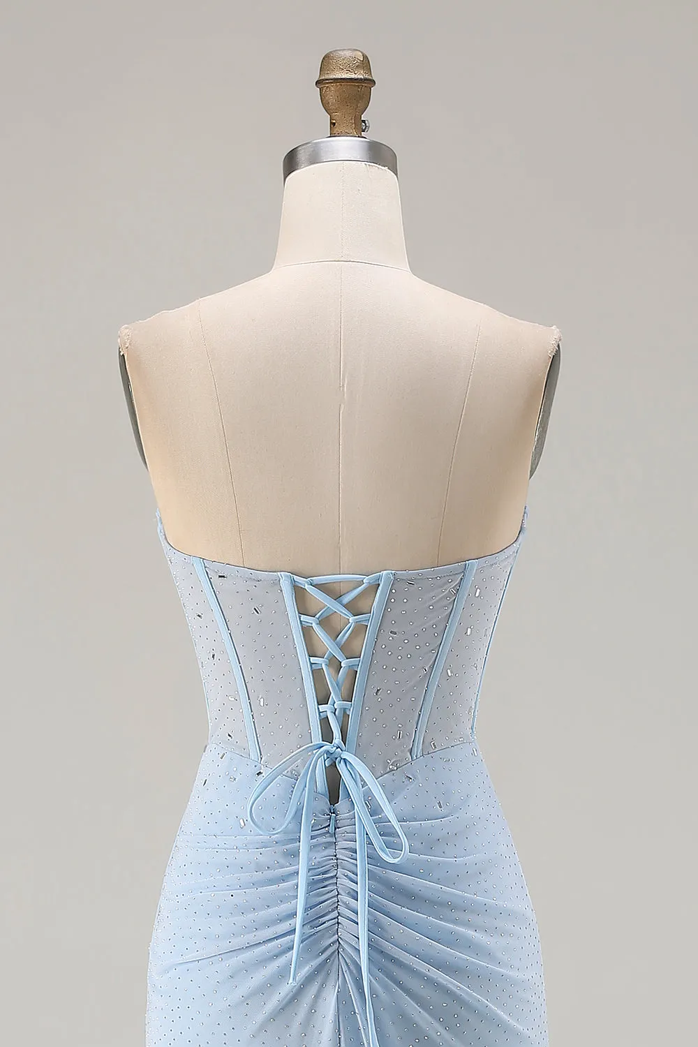 Sweetheart Mermaid Sky Blue Beaded Lace Up Back Corset Long Prom Dress with Slit sold by Wedtrend product image thumbnail 5