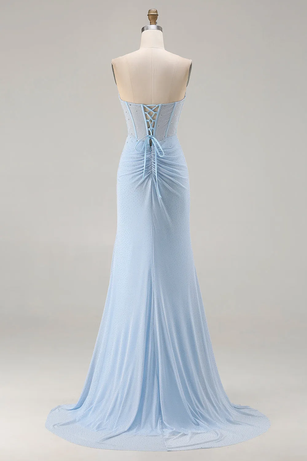 Sweetheart Mermaid Sky Blue Beaded Lace Up Back Corset Long Prom Dress with Slit sold by Wedtrend product image thumbnail 2