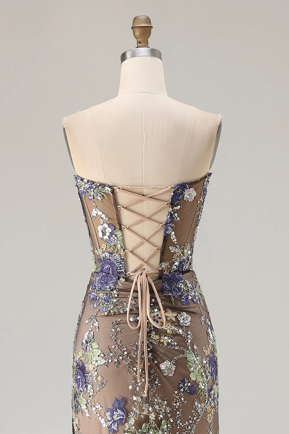 Mermaid Strapless Sequins Corset Lace Up Back Black Long Prom Dress with Slit sold by Wedtrend product image thumbnail 5