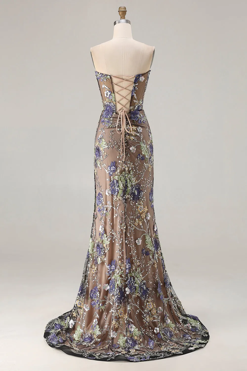 Mermaid Strapless Sequins Corset Lace Up Back Black Long Prom Dress with Slit sold by Wedtrend product image thumbnail 2