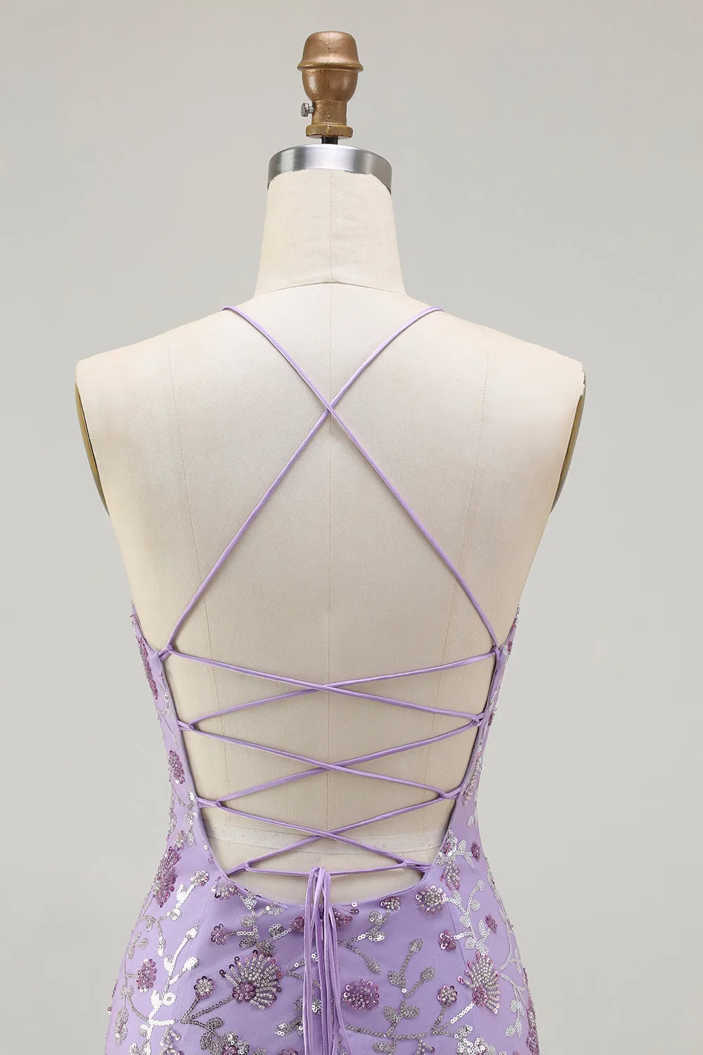 Purple Mermaid Beaded Lace Up Back Sequins Long Prom Dress with Slit sold by Wedtrend product image thumbnail 5