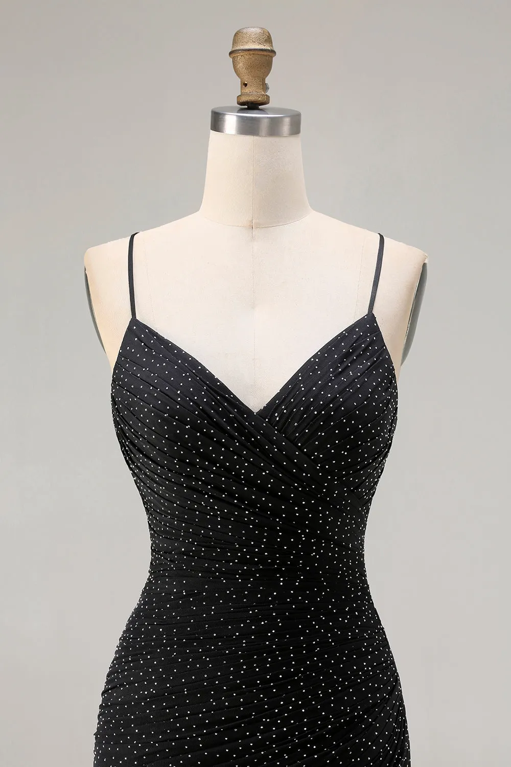Black Mermaid Beaded Tie Back Ruched Long Prom Dress with Slit sold by Wedtrend product image thumbnail 4