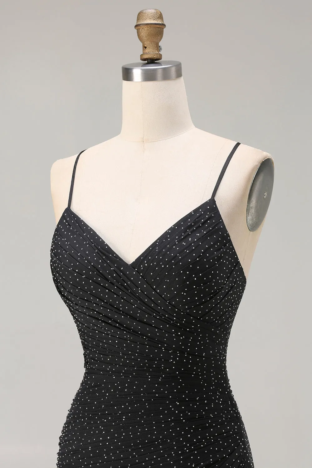 Black Mermaid Beaded Tie Back Ruched Long Prom Dress with Slit sold by Wedtrend product image thumbnail 5