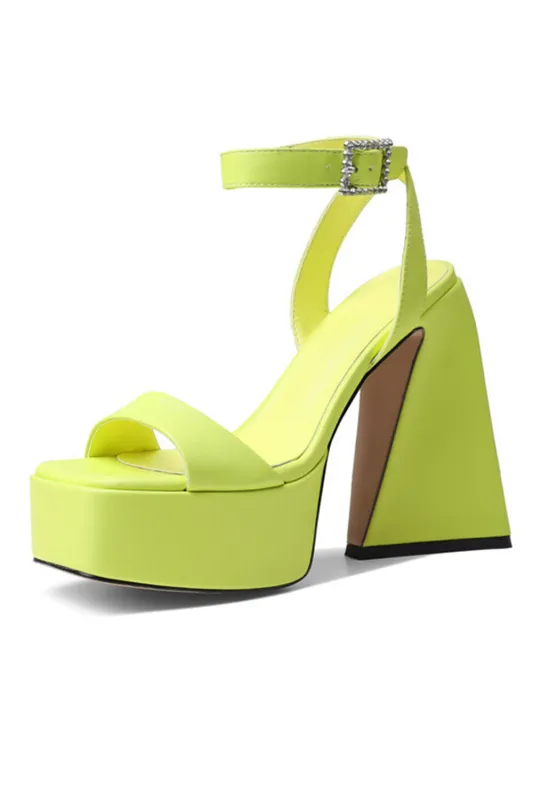 Open Toe Chunky Green Patent Platform High Heels with Ankle Strap made by Wedtrend