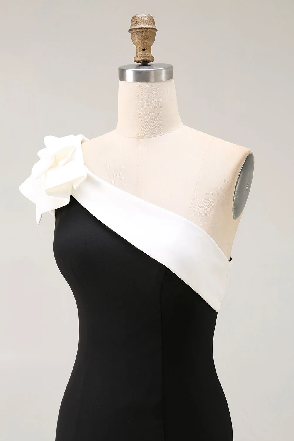 Black One Shoulder Mermaid Satin Long Formal Dress sold by Wedtrend product image thumbnail 5