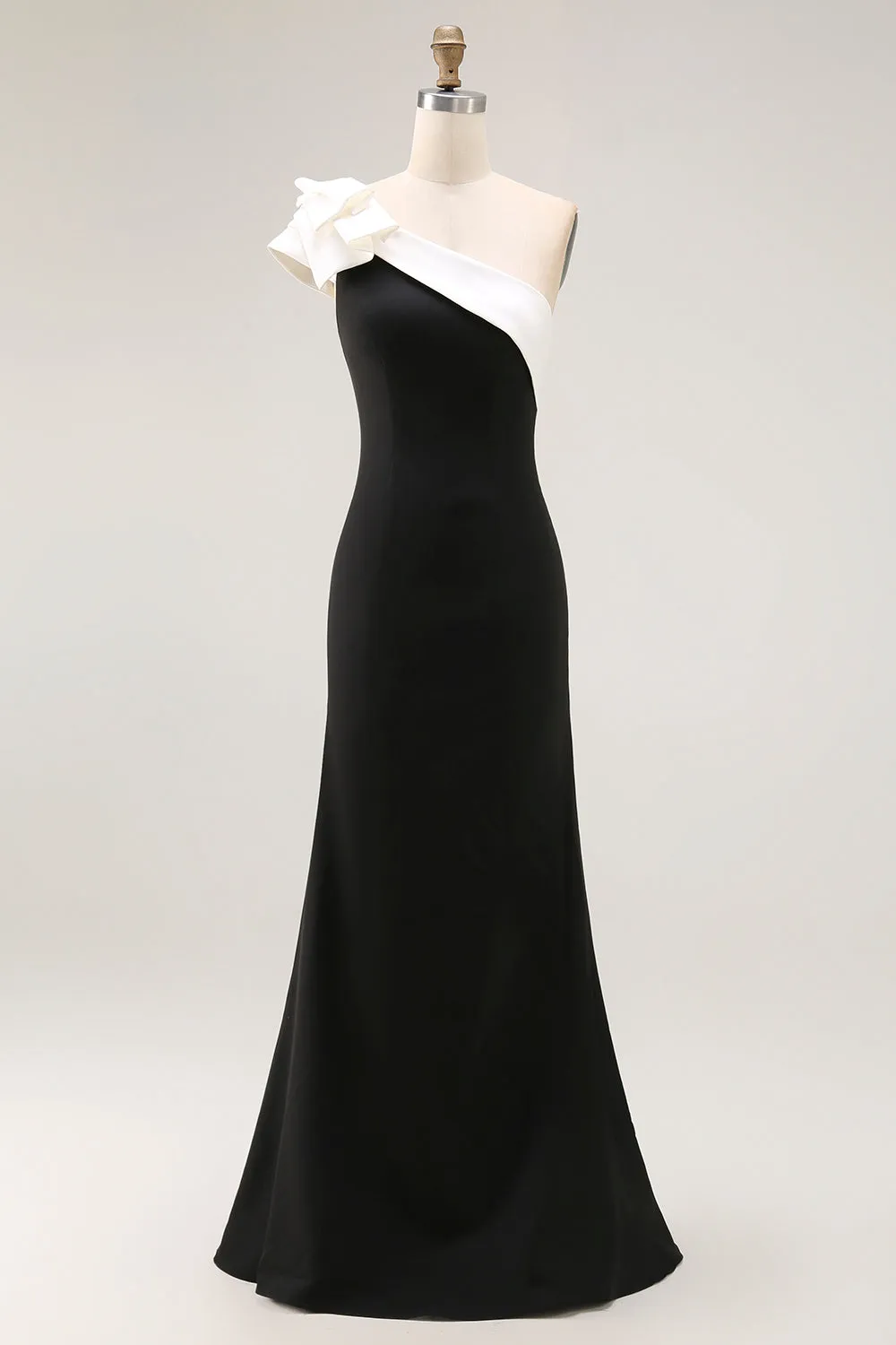 Black One Shoulder Mermaid Satin Long Formal Dress sold by Wedtrend