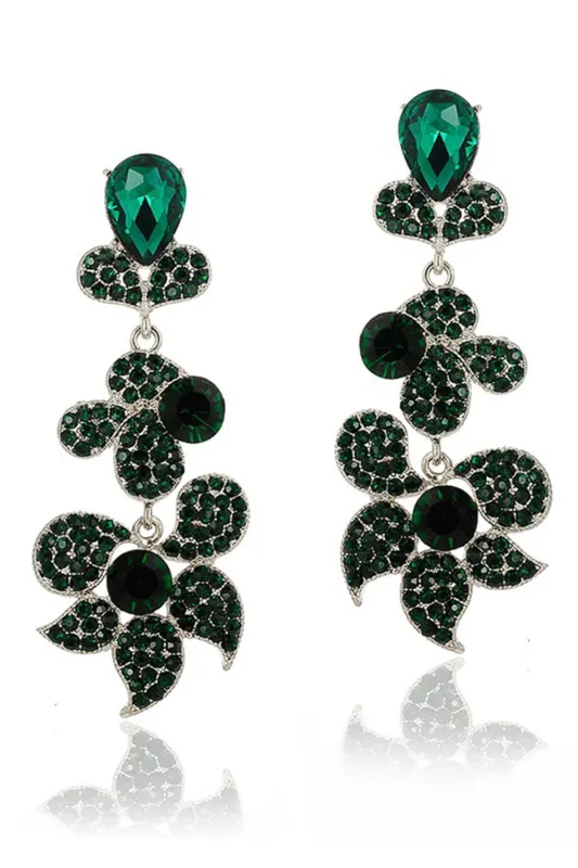 Dark Green Rhinestone Dangle Earrings sold by Wedtrend