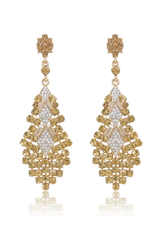 Golden Rhinestones Tear Drop Shaped Earrings sold by Wedtrend